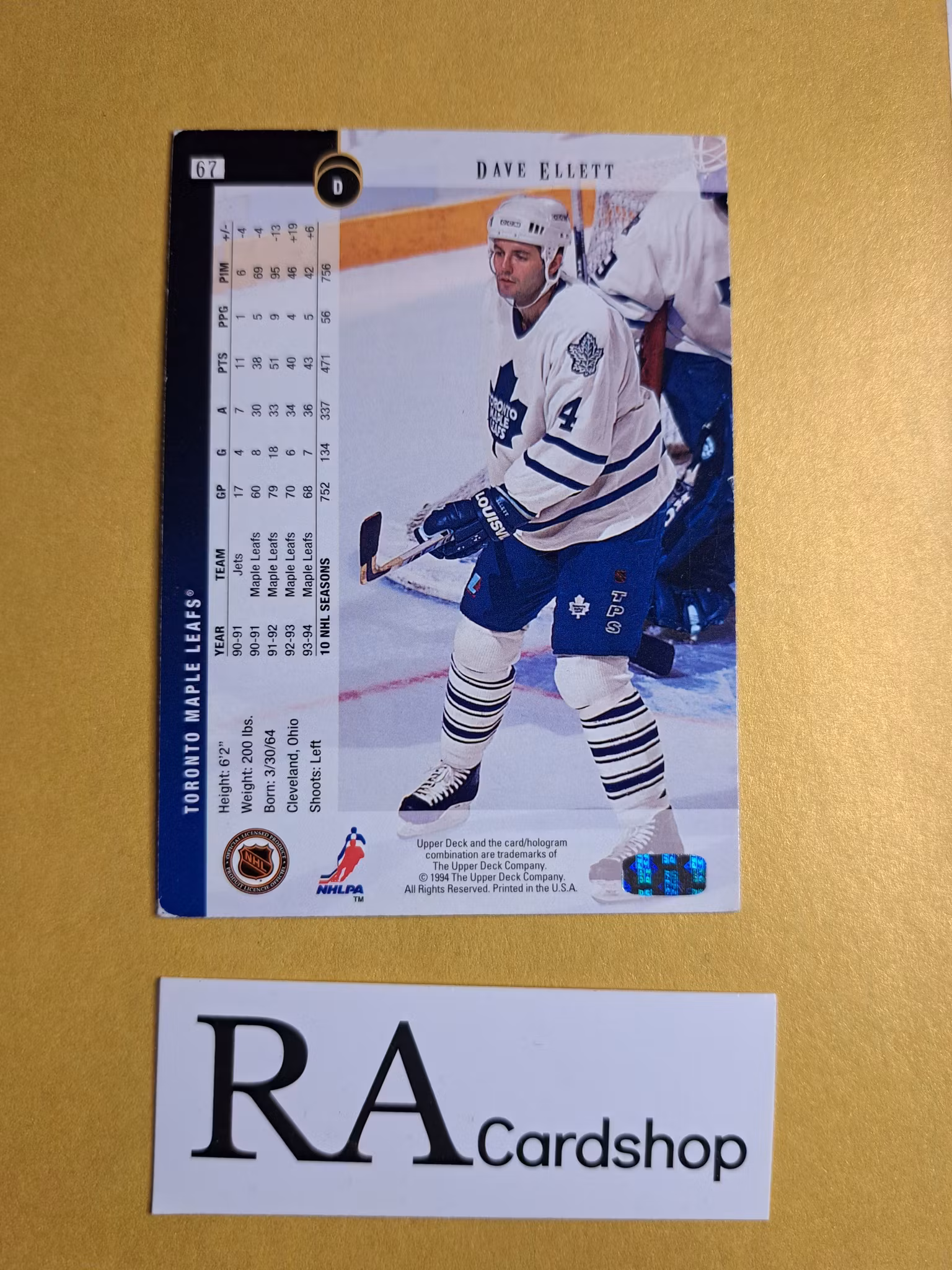 Dave Ellett (1) 94-95 Upper Deck #67 NHL Hockey