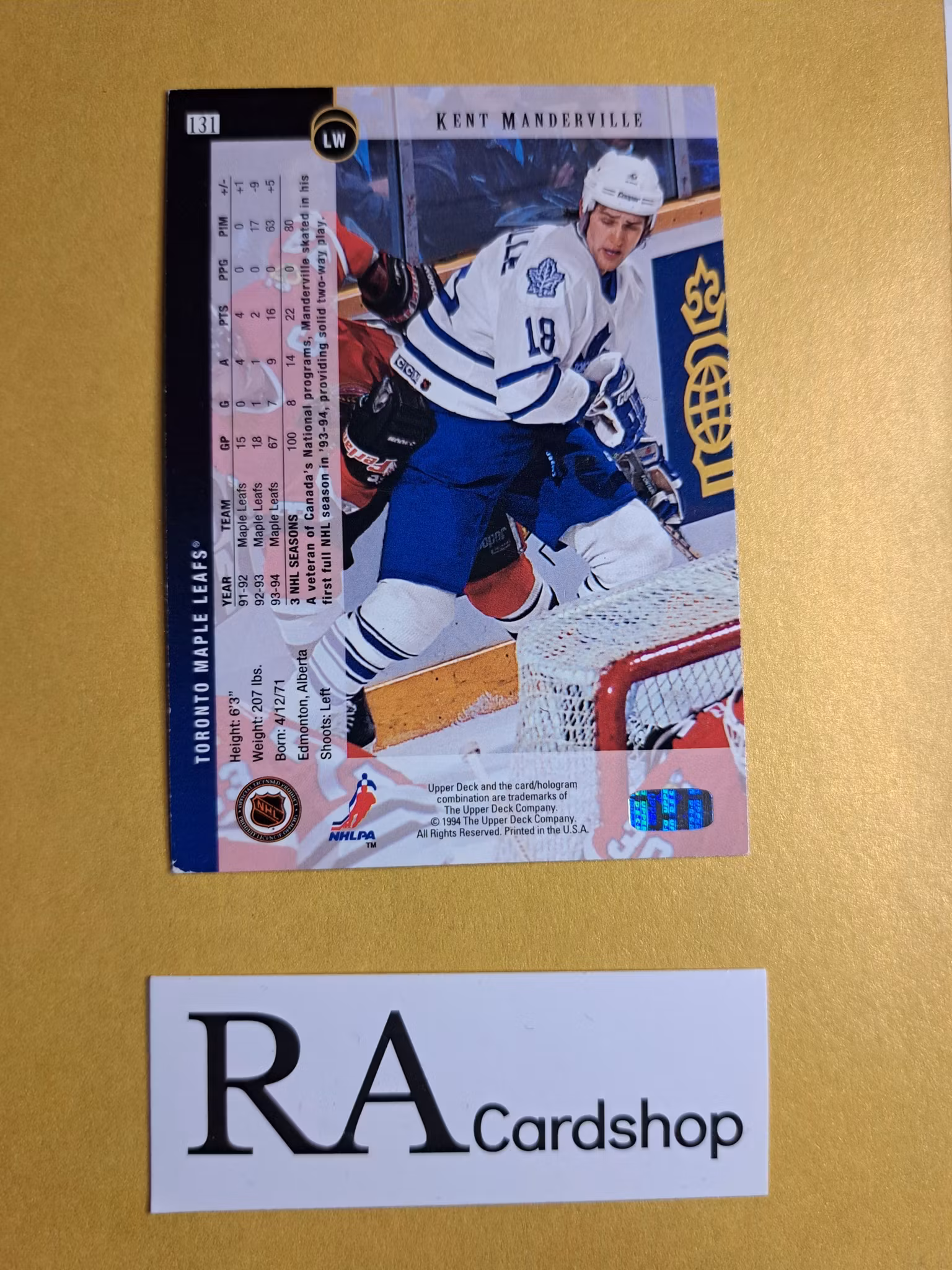 Kent Manderville (2) 94-95 Upper Deck #131 NHL Hockey