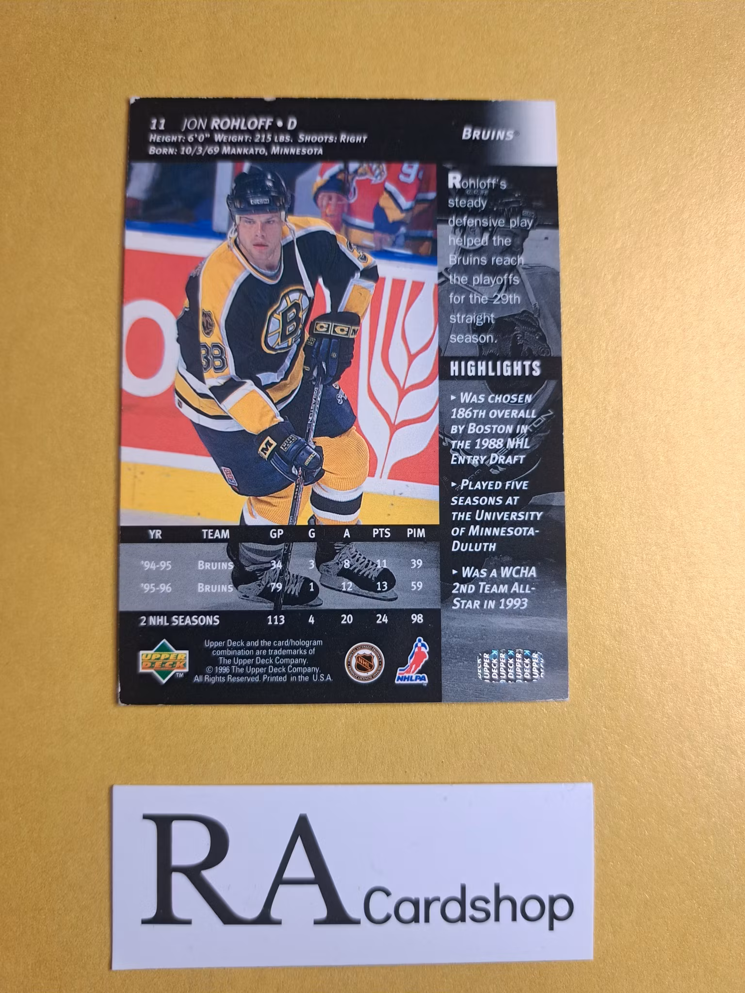 Jon Rohloff 96-97 Upper Deck #11 NHL Hockey