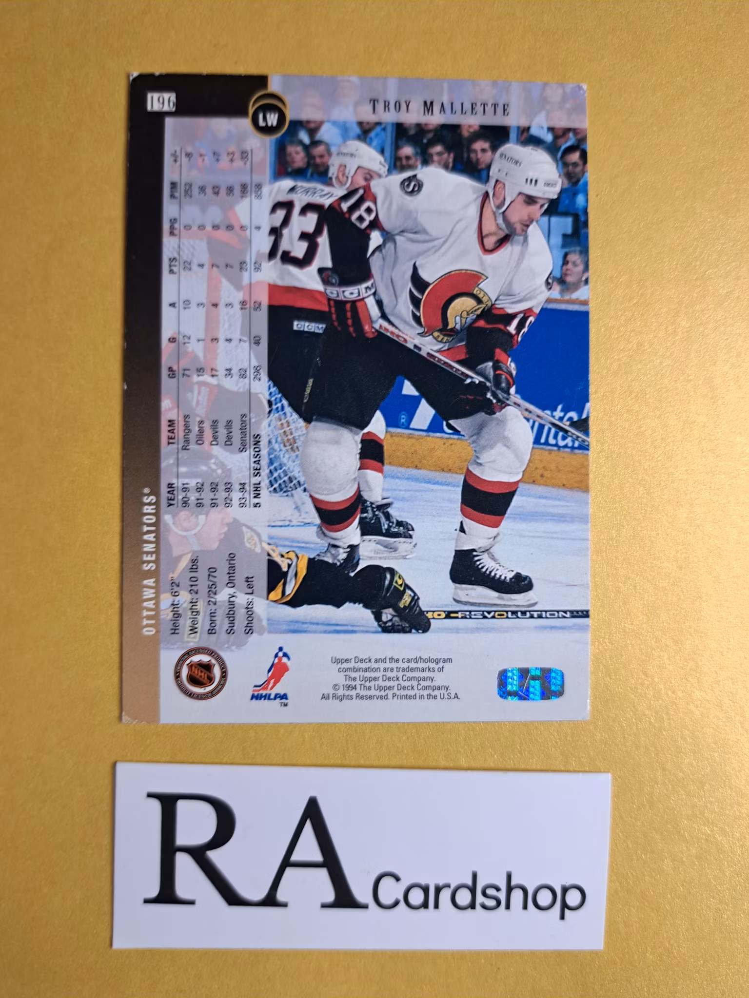 Troy Malette 94-95 Upper Deck #196 NHL Hockey