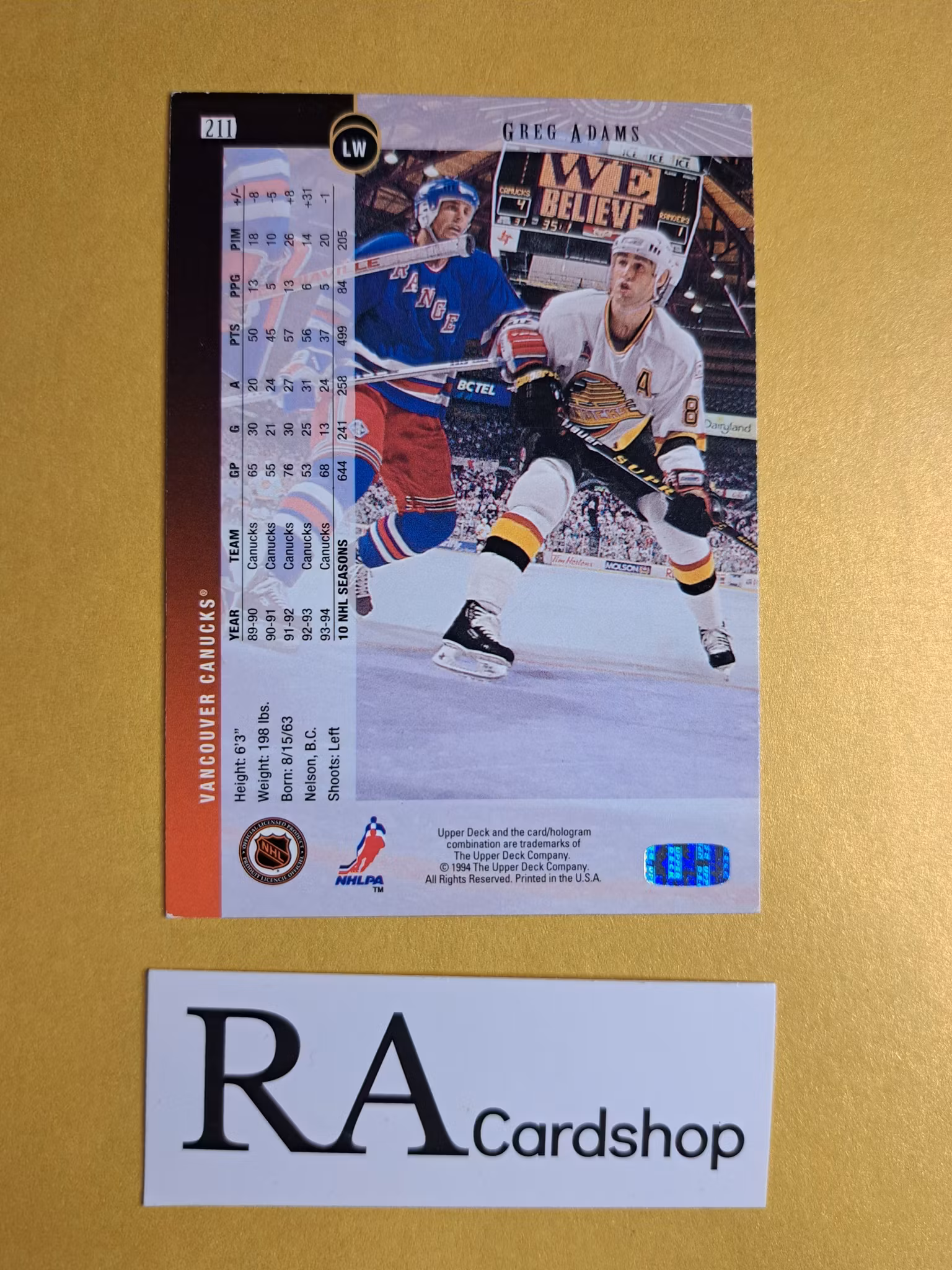 Greg Adams (1) 94-95 Upper Deck #211 NHL Hockey