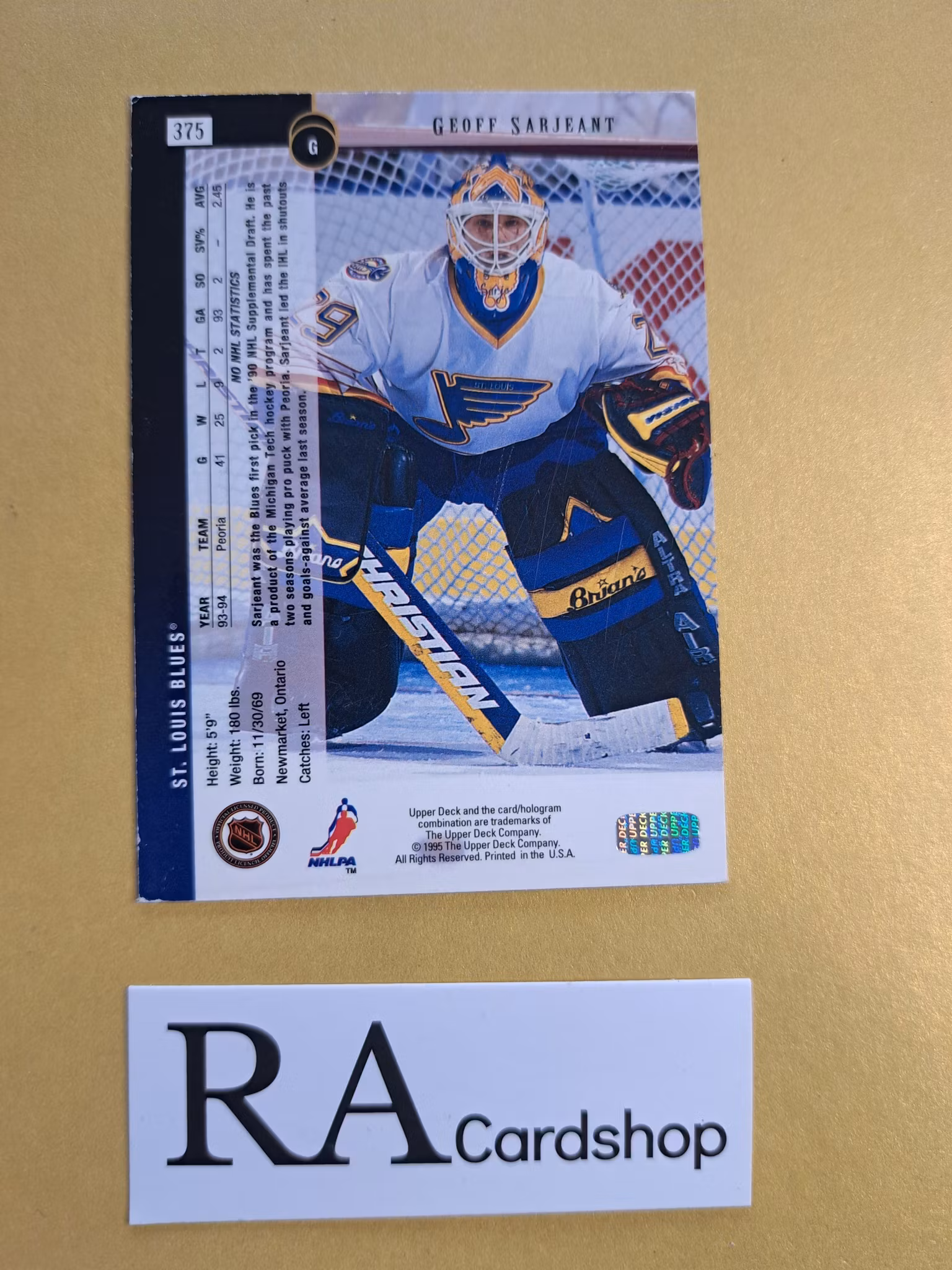 Geoff Sarjeant 94-95 Upper Deck #375 NHL Hockey