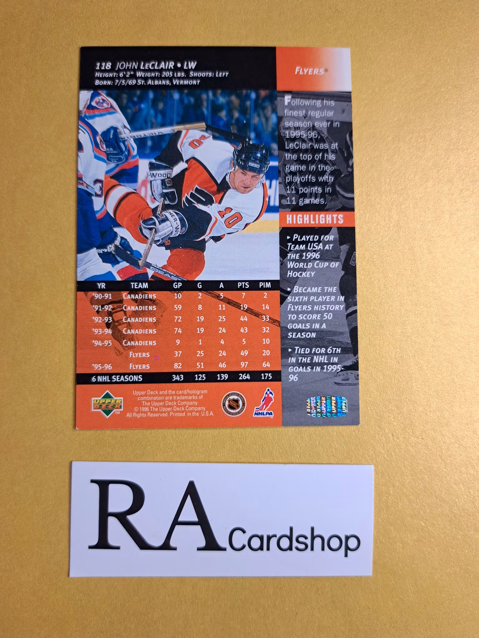 John LeClair 96-97 Upper Deck #118 NHL Hockey