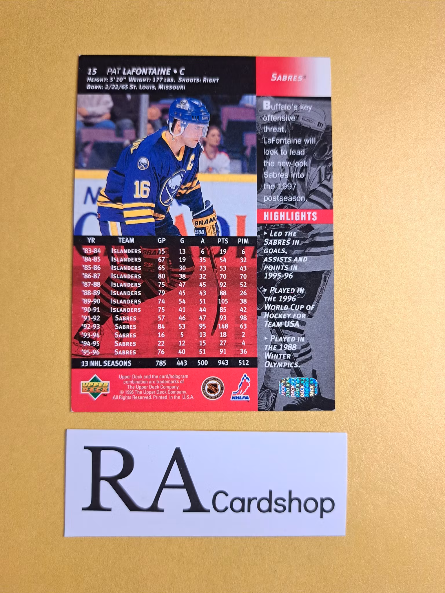 Pat LaFontaine 96-97 Upper Deck #15 NHL Hockey