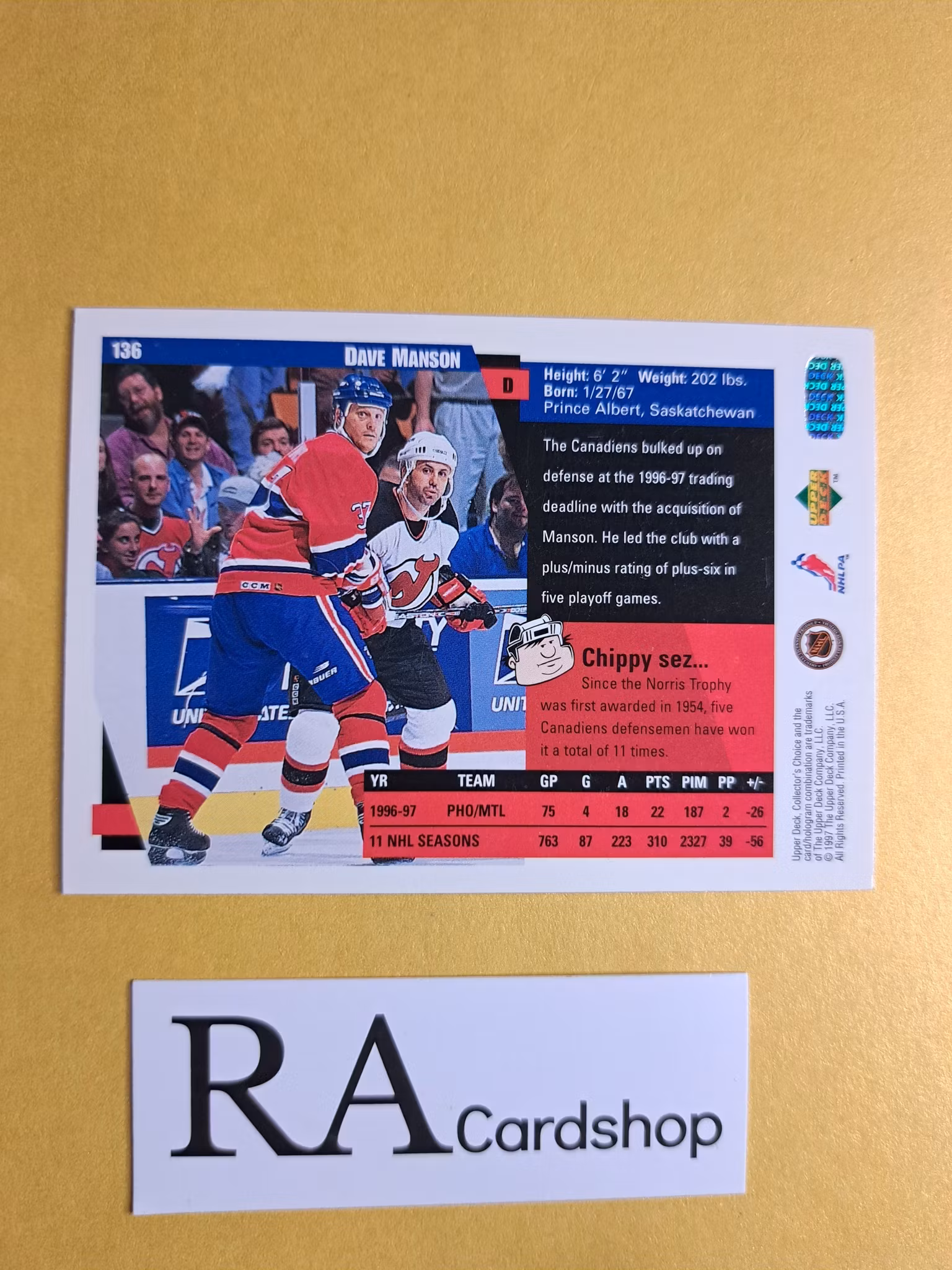 Dave Manson 97-98 Upper Deck Collectors Choice #136 NHL Hockey