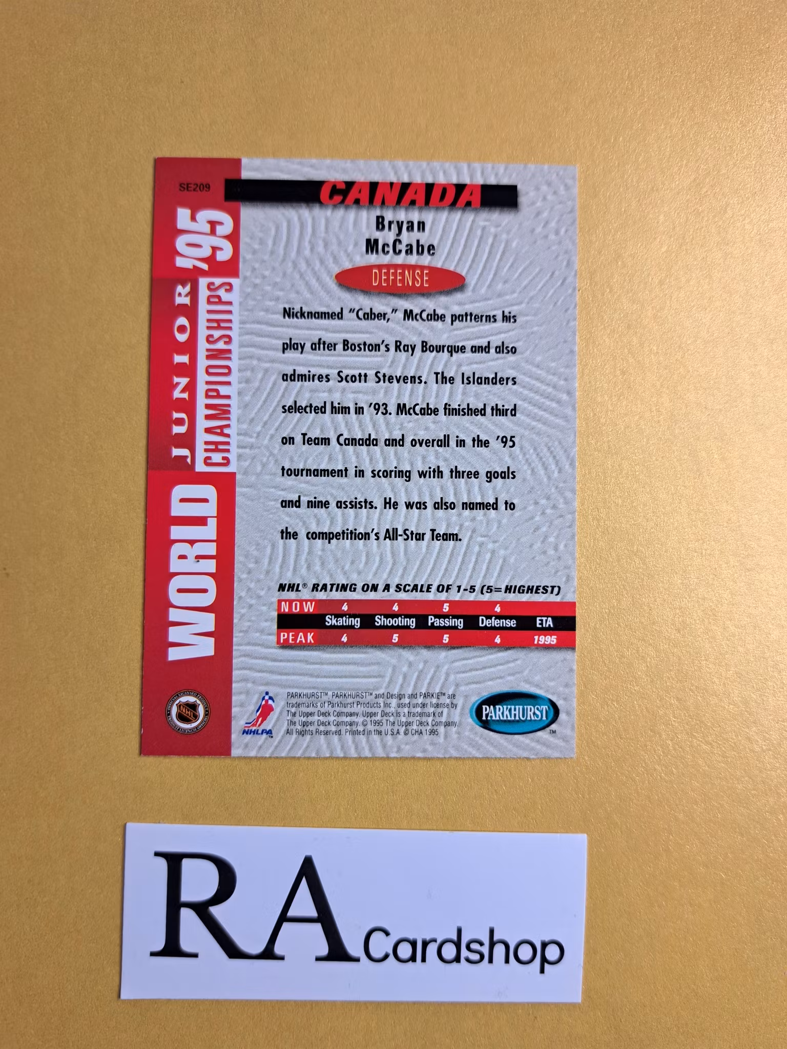 Bryan McCabe Canada (2) 94-95 Parkhurst #SE209 Hockey