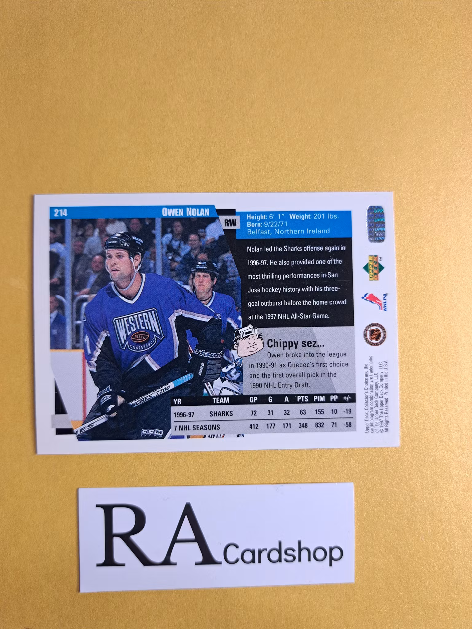 Owen Nolan 97-98 Upper Deck Collectors Choice #214 NHL Hockey