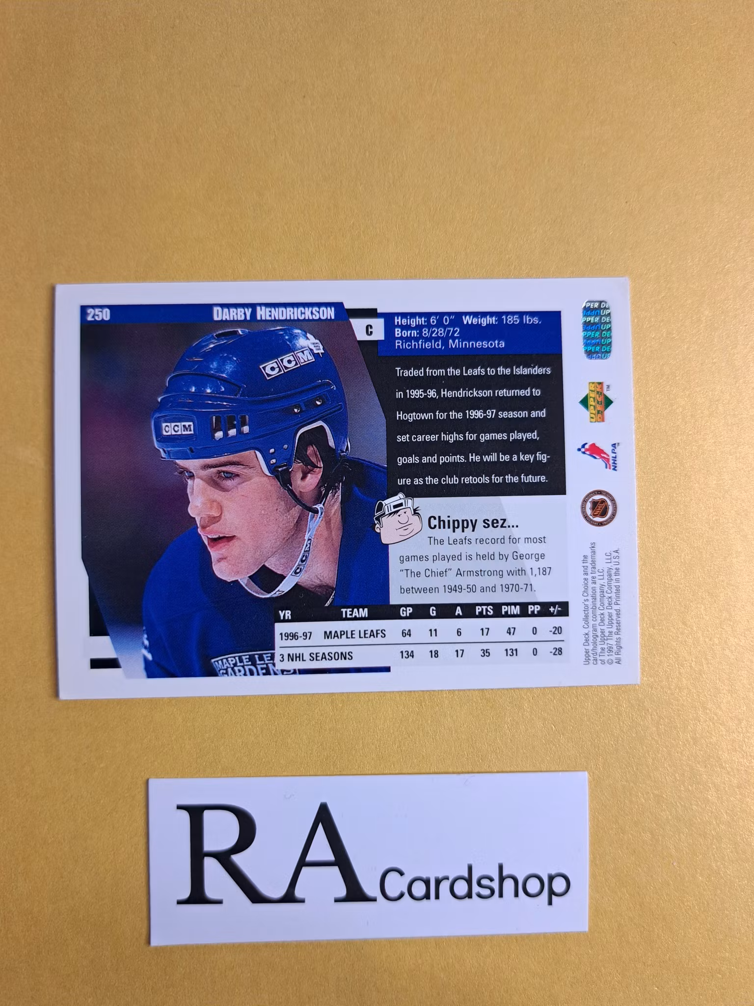 Darby Hendrickson 97-98 Upper Deck Collectors Choice #250 NHL Hockey