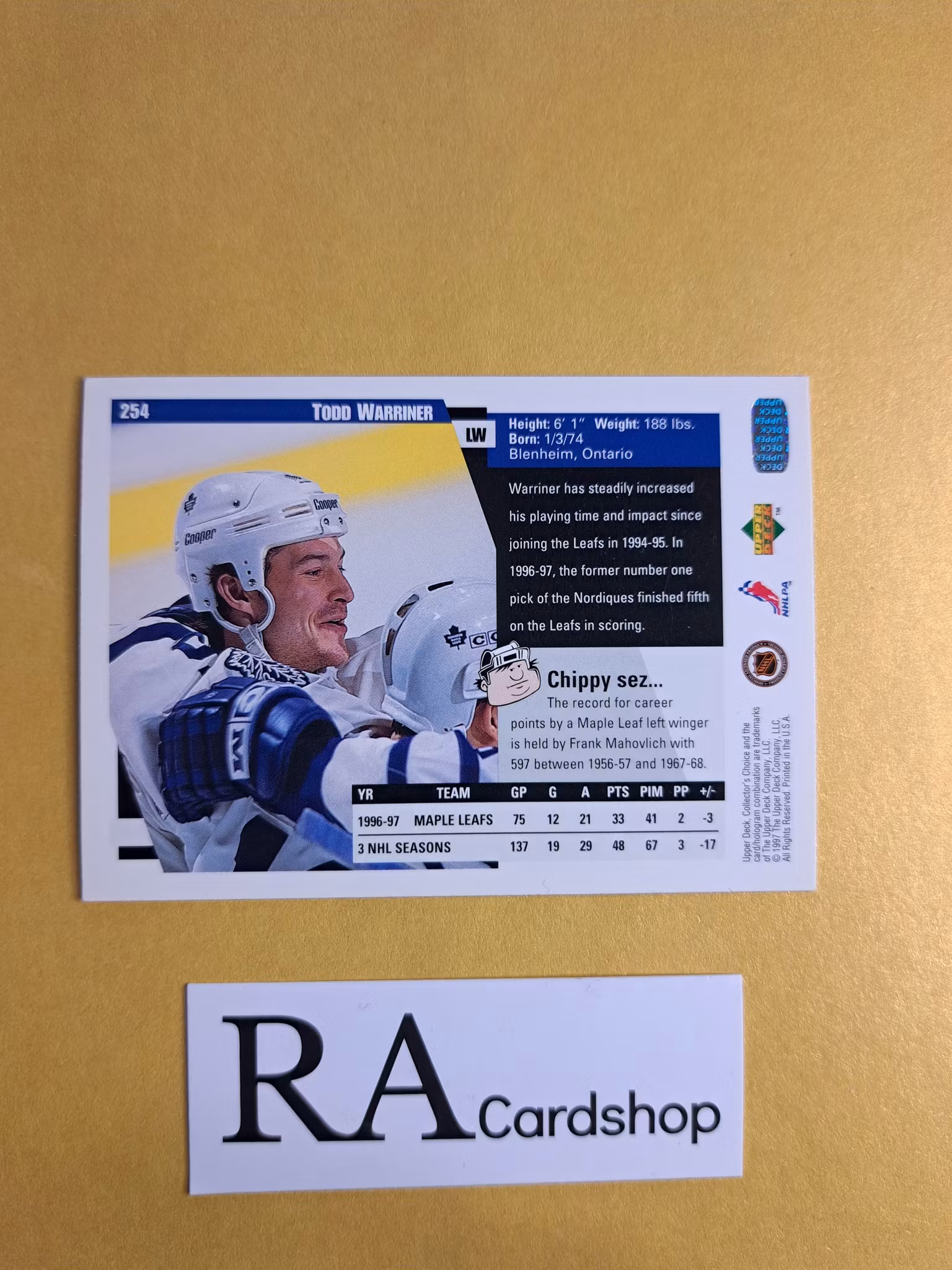 Todd Warriner 97-98 Upper Deck Collectors Choice #254 NHL Hockey