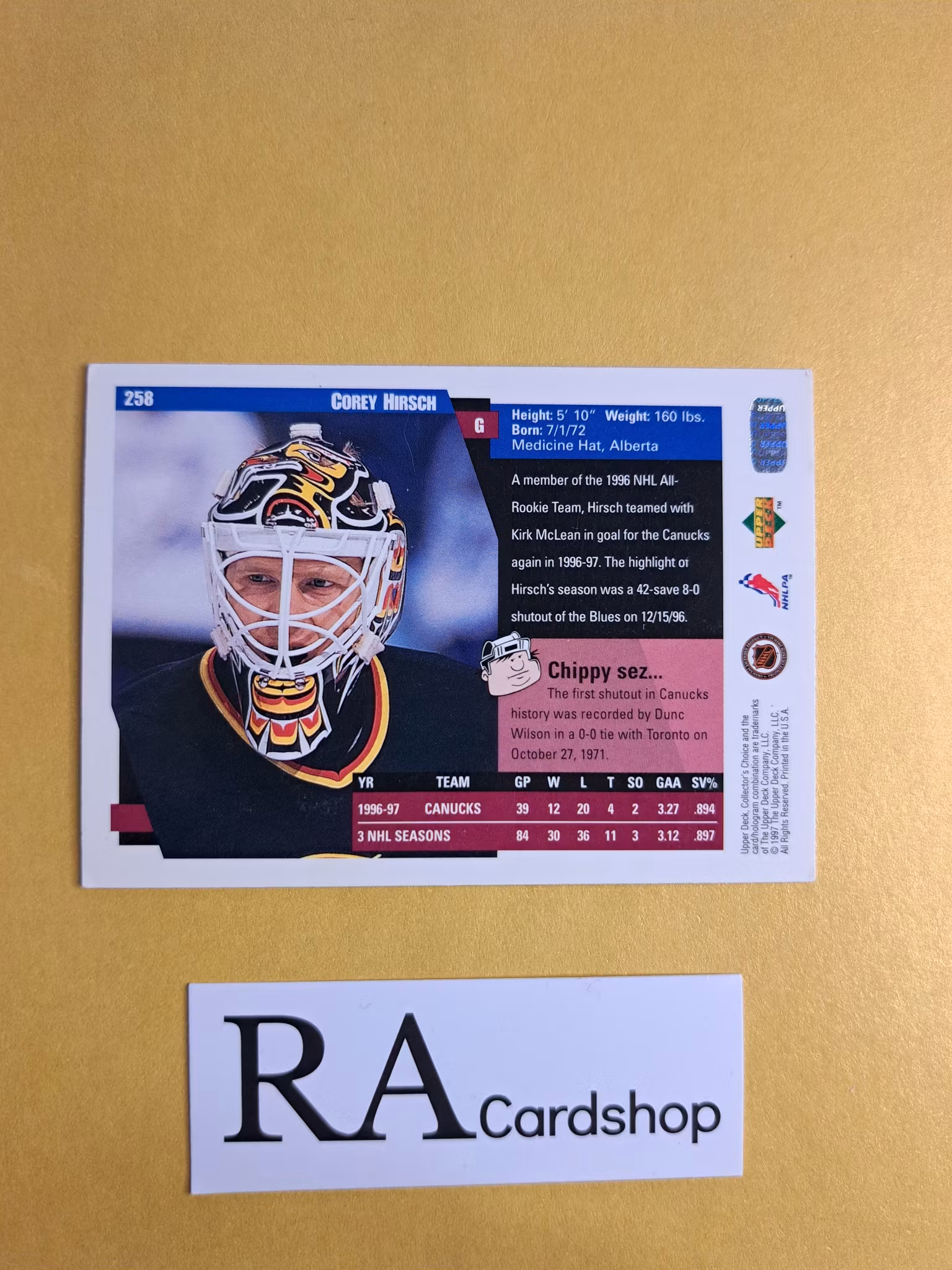 Corey Hirsch 97-98 Upper Deck Collectors Choice #258 NHL Hockey