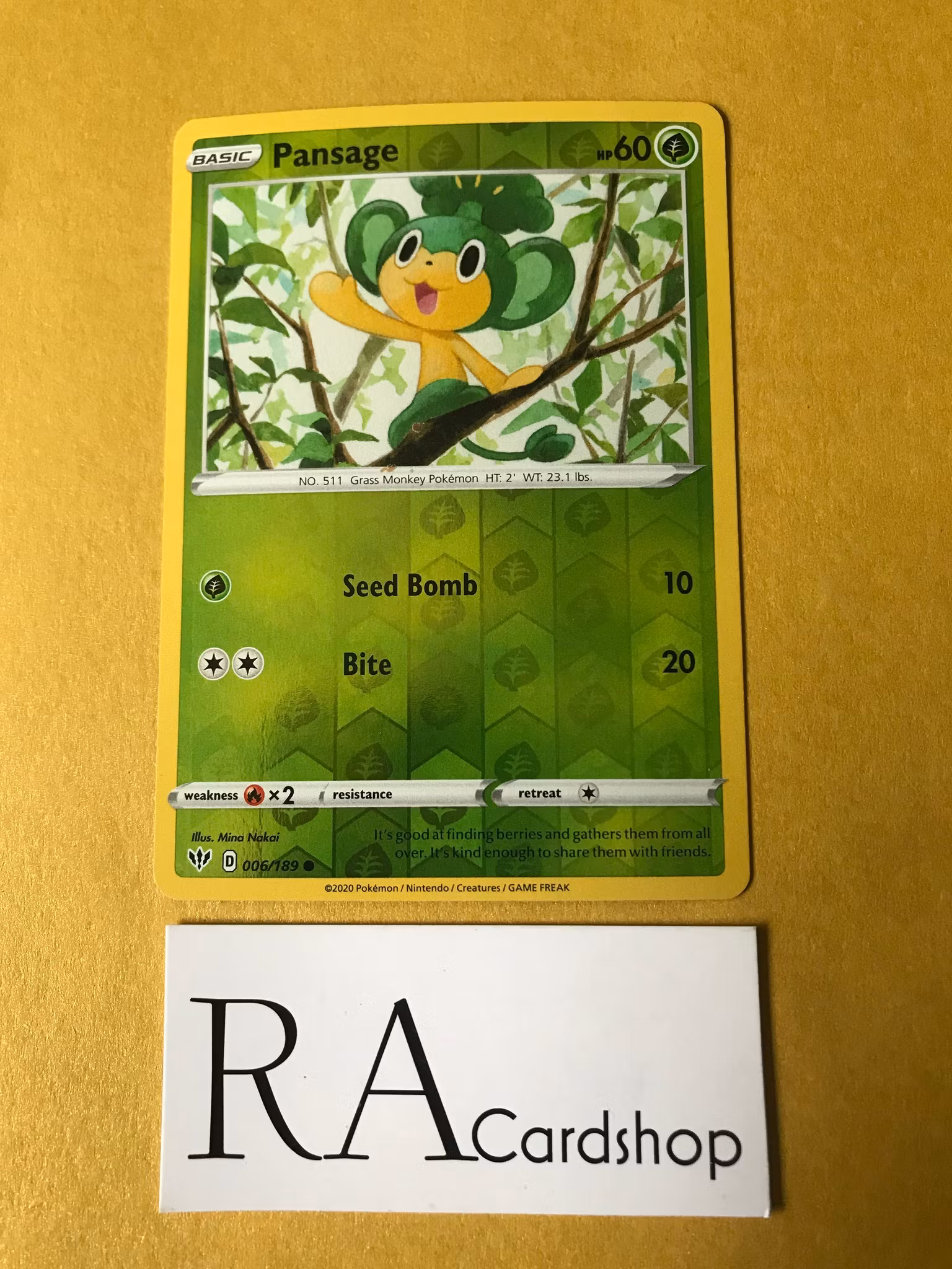 Pansage Reverse Holo Common 006/189 Darkness Ablaze Pokemon