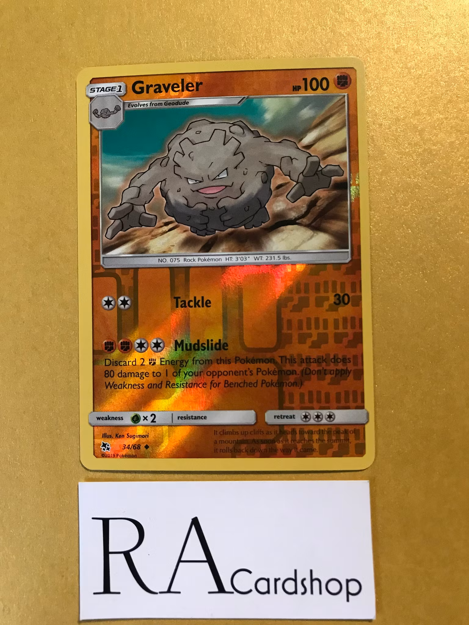 Graveler Reverse Holo Uncommon 34/68 Hidden Fates Pokemon