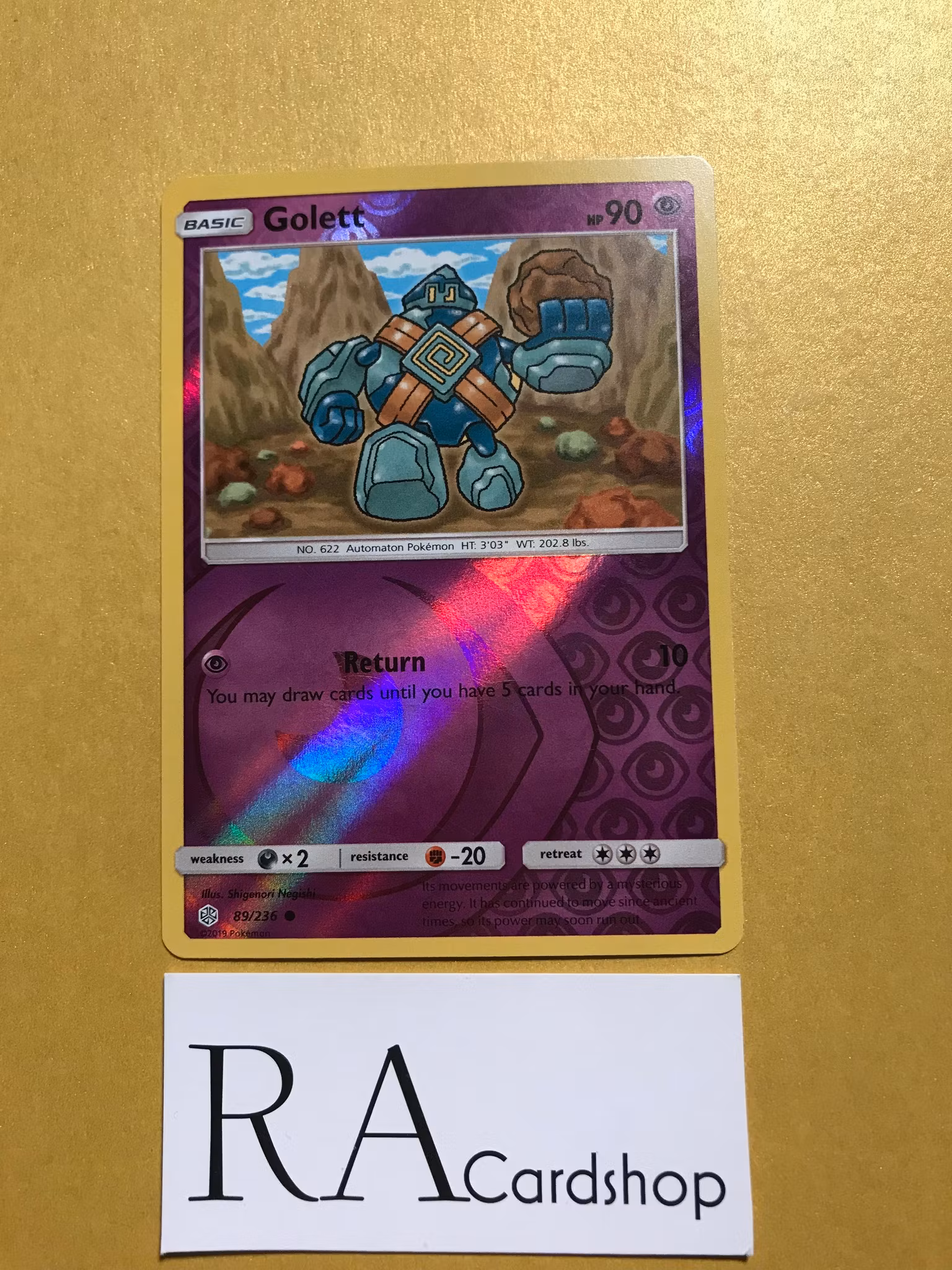 Golett Reverse Holo Common 89/236 Cosmic Eclipse Pokémon