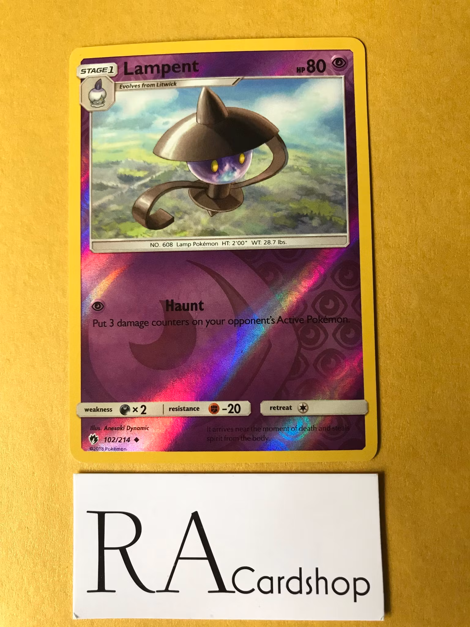 Lampent Reverse Holo Uncommon 102/214 Lost Thunder Pokemon