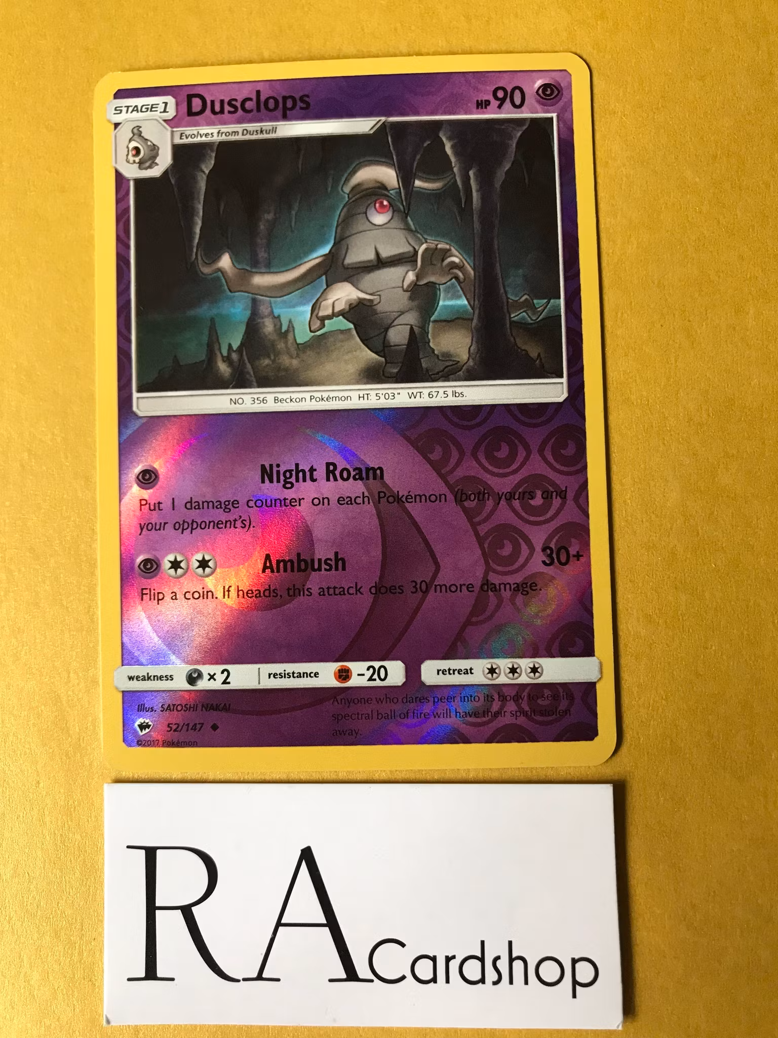 Dusclops Reverse Holo Uncommon 52/147 Burning Shadows Pokemon