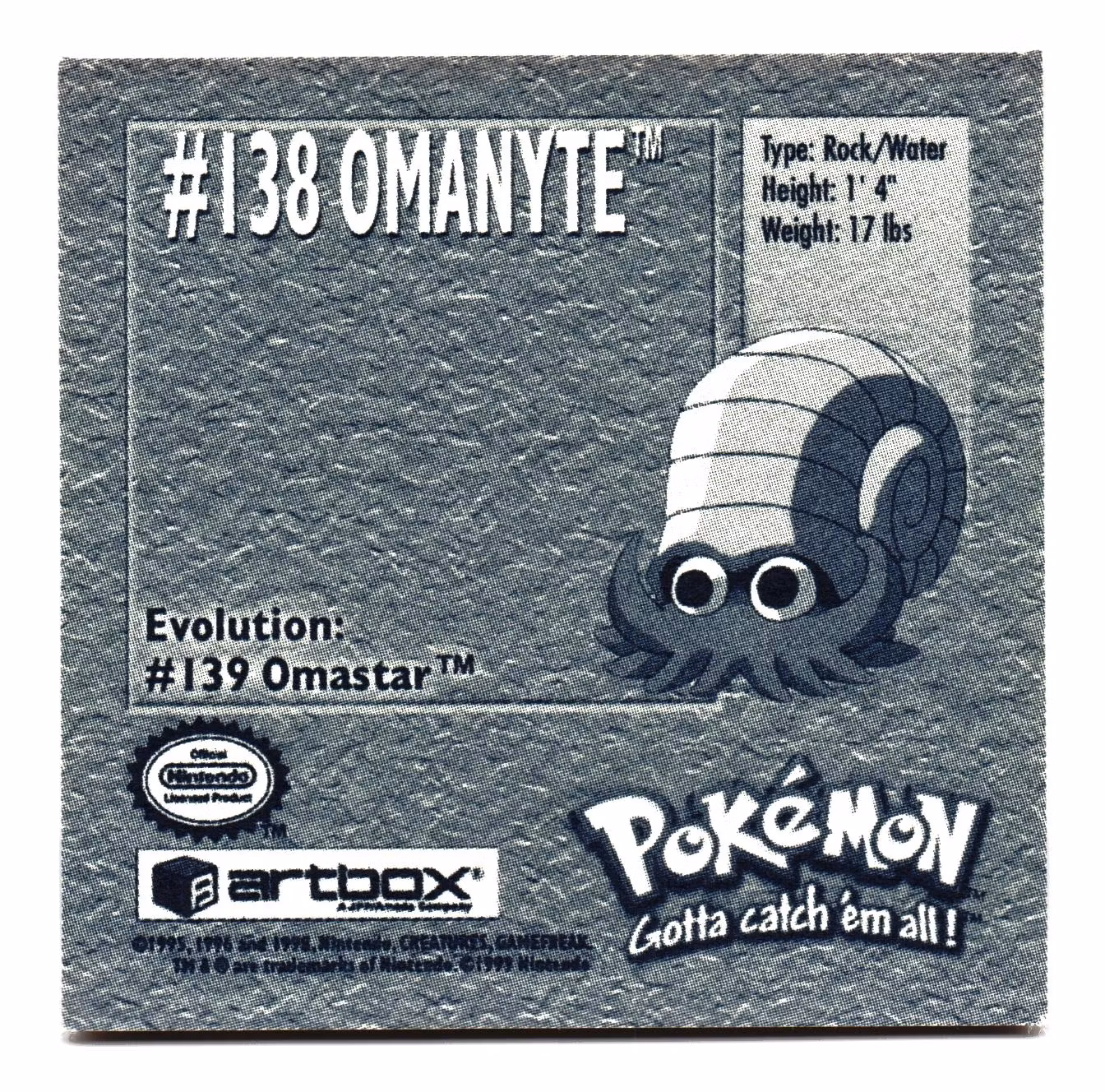 Omanyte #138 Stickers 1999 Series 1 Pokemon