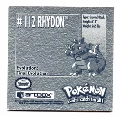 Rhydon #112 Stickers 1999 Series 1 Pokemon