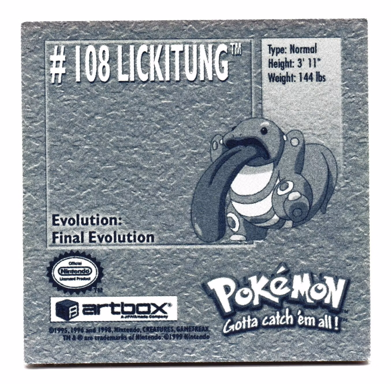 Lickitung #108 Stickers 1999 Series 1 Pokemon