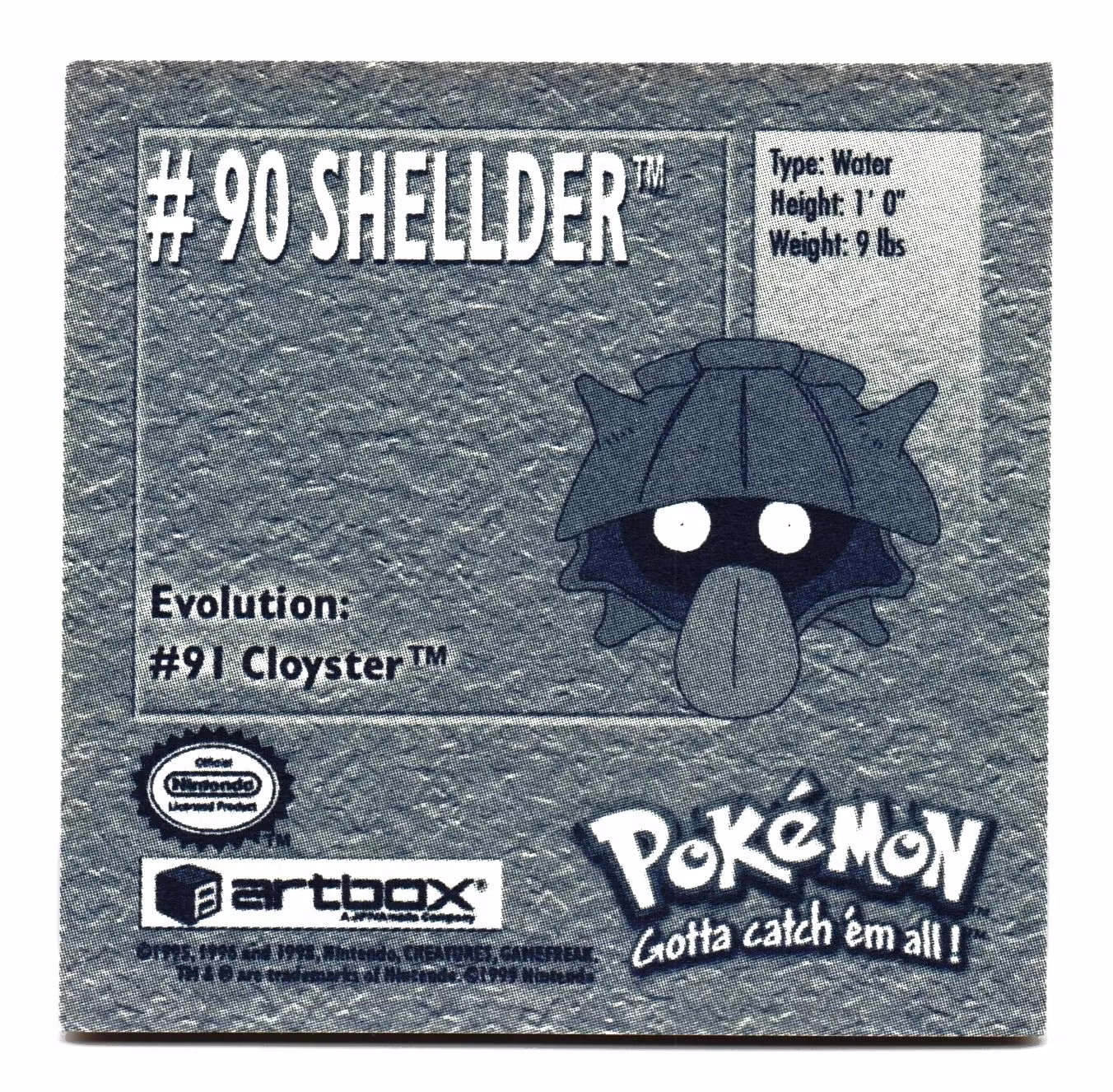 Shellder #90 Stickers 1999 Series 1 Pokemon
