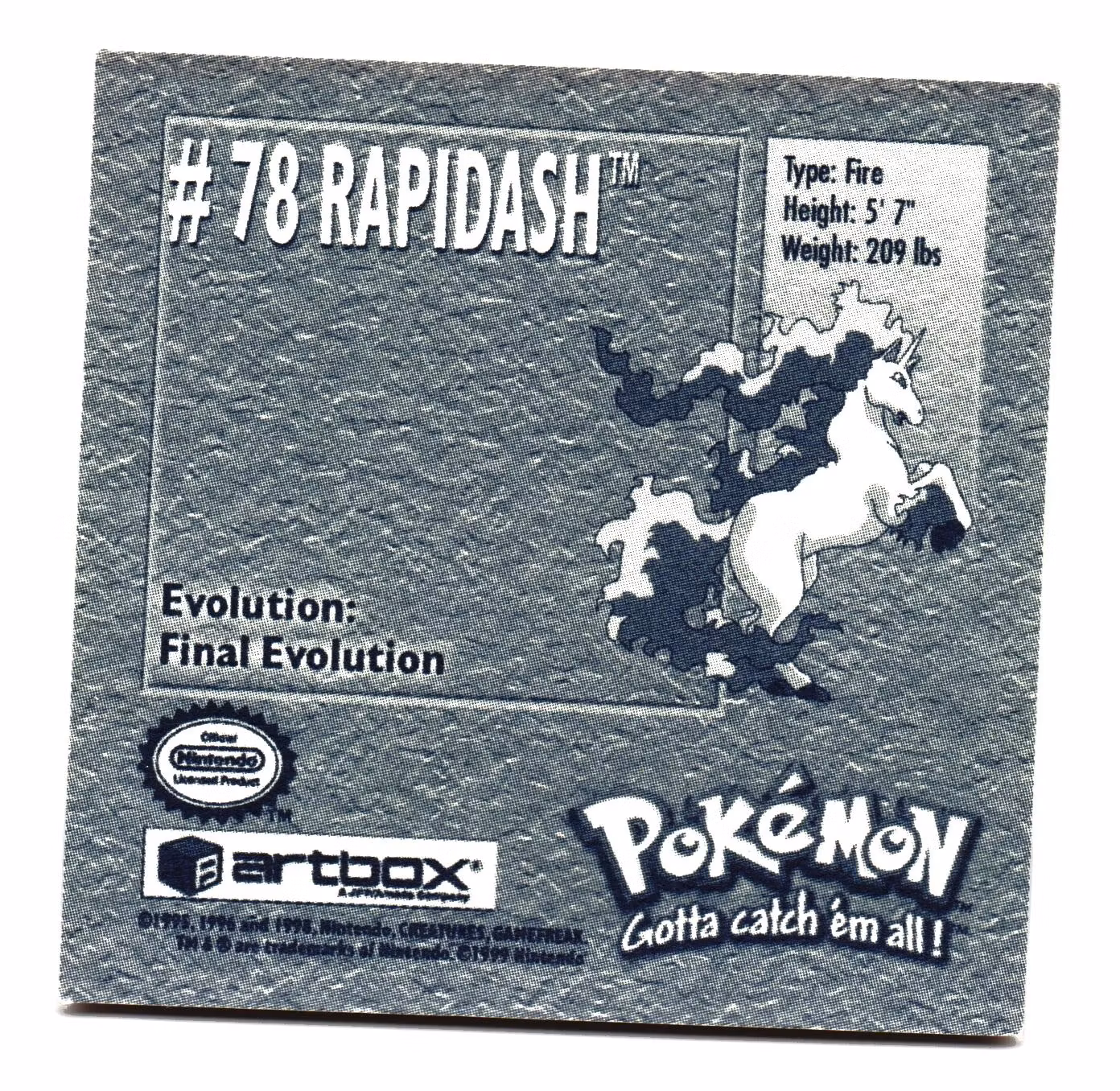Rapidash #78 Stickers 1999 Series 1 Pokemon