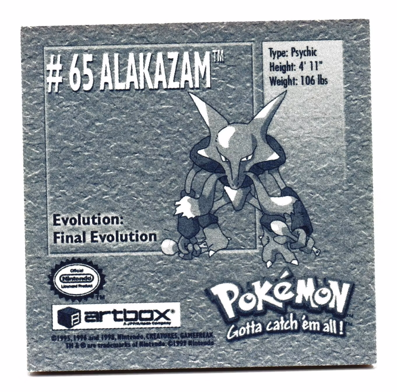 Alakazam #65 Stickers 1999 Series 1 Pokemon