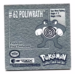 Poliwrath #62 Stickers 1999 Series 1 Pokemon