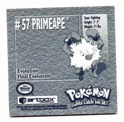 Primeape #57 Stickers 1999 Series 1 Pokemon