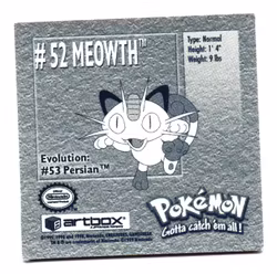 Meowth #52 Stickers 1999 Series 1 Pokemon