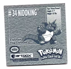 Nidoking #34 Stickers 1999 Series 1 Pokemon