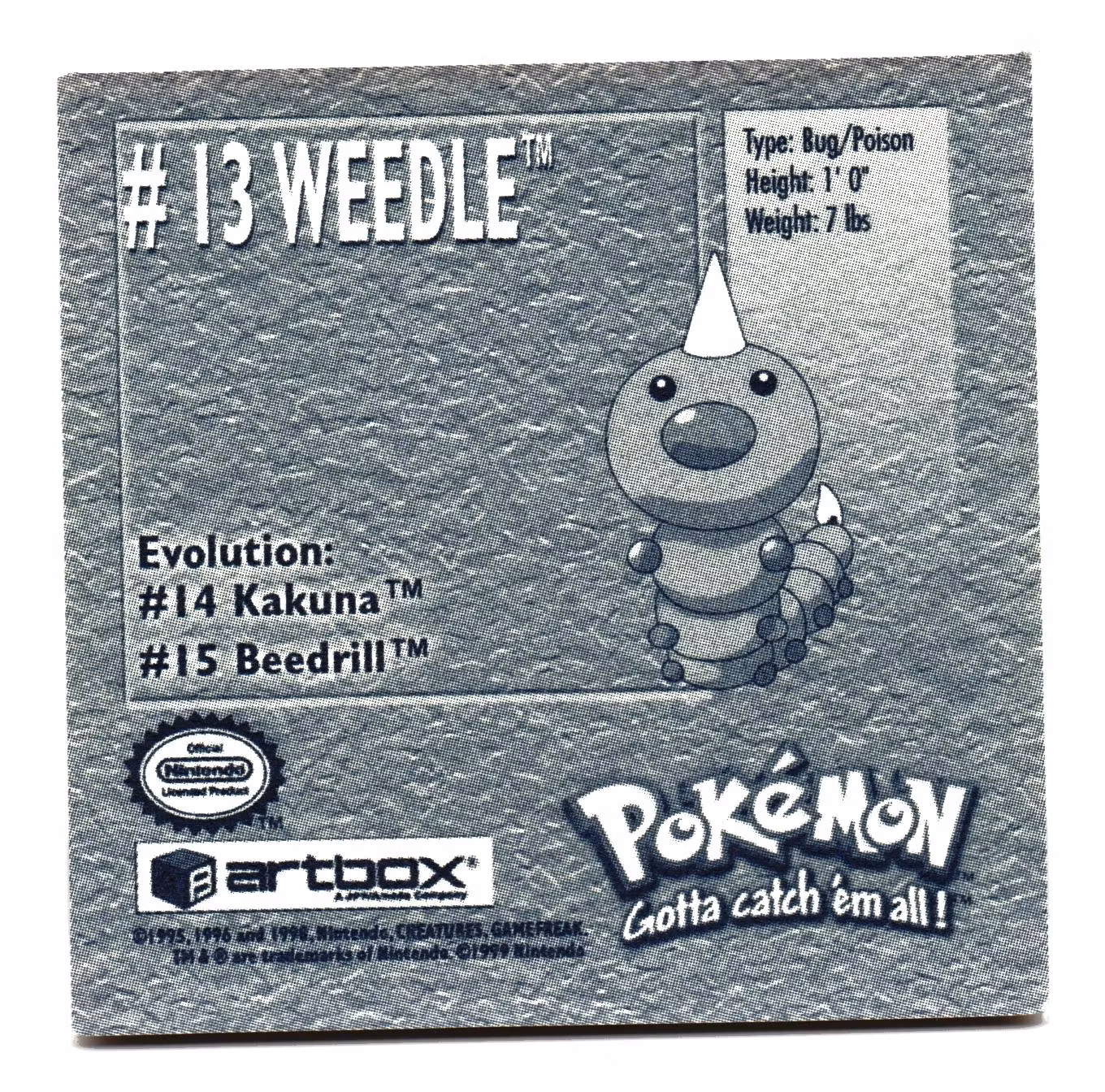 Weedle #13 Stickers 1999 Series 1 Pokemon