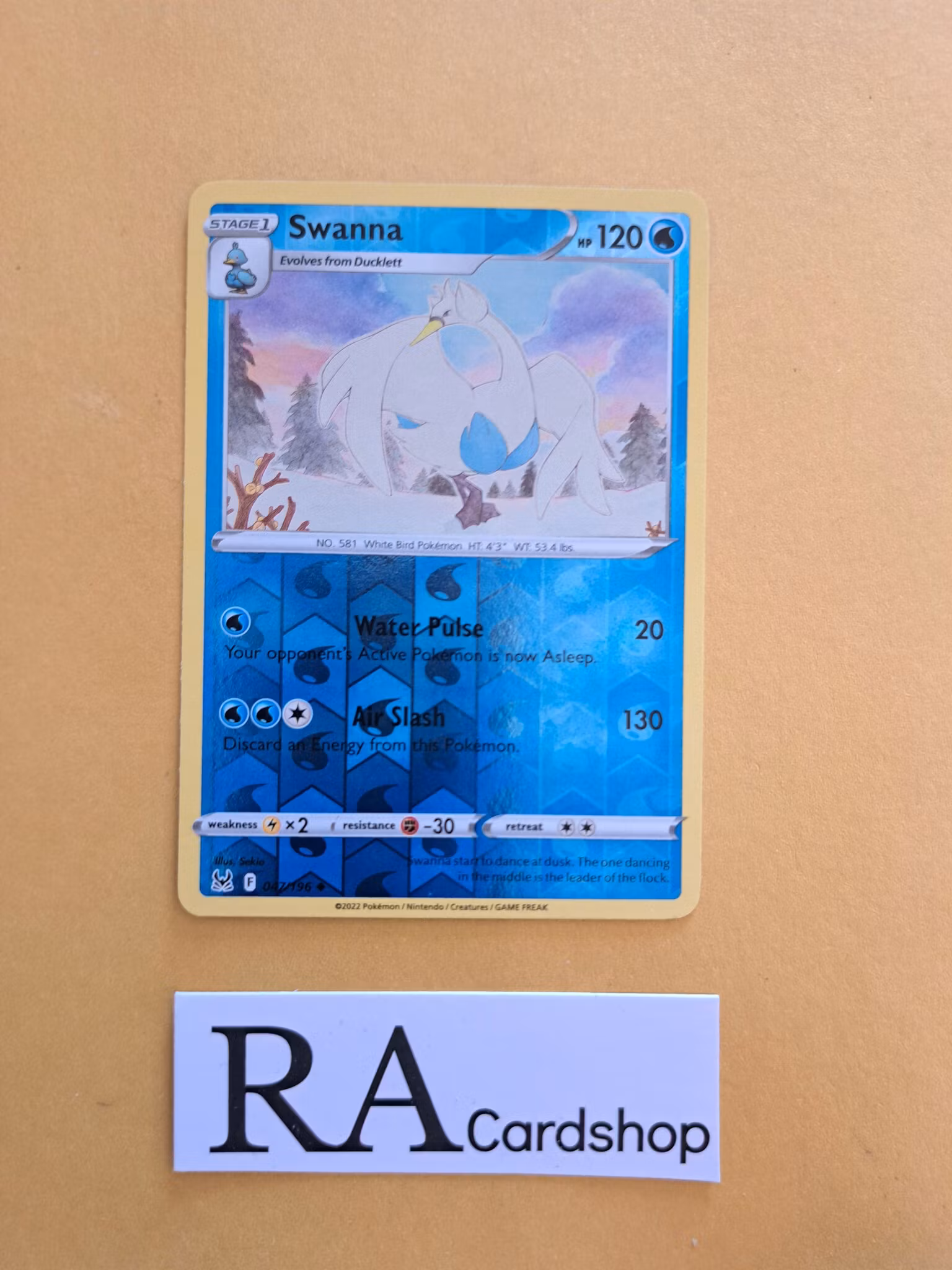 Swanna Reverse Holo Uncommon 047/196 Lost Origin Pokemon