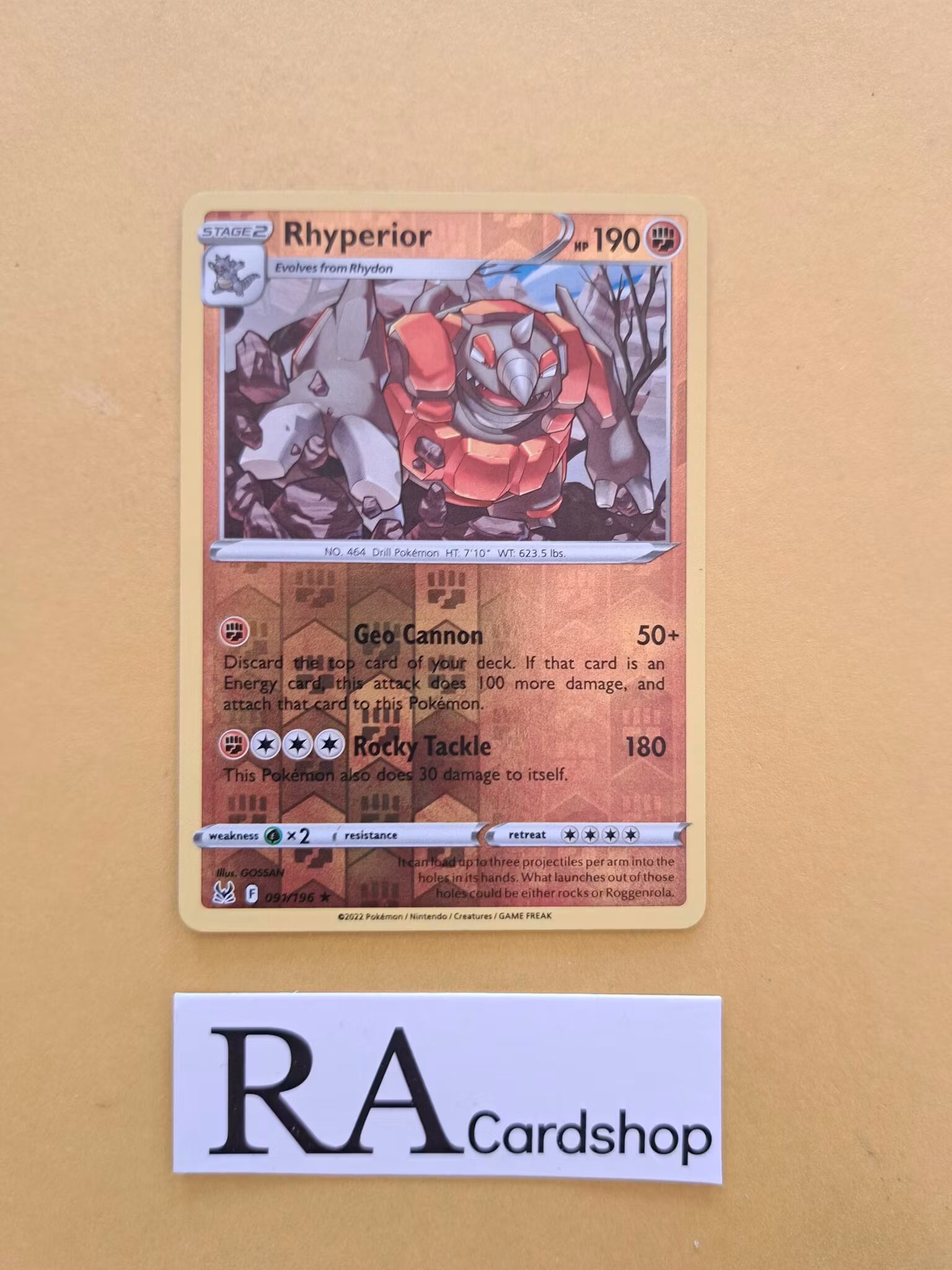 Rhyperior Reverse Holo Rare 091/196 Lost Origin Pokémon