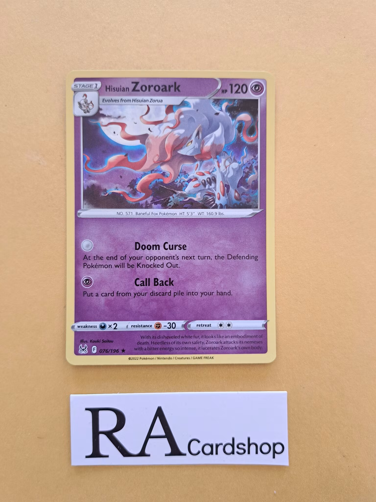 Hisuian Zoroark Holo Rare 076/196 Lost Origin Pokemon