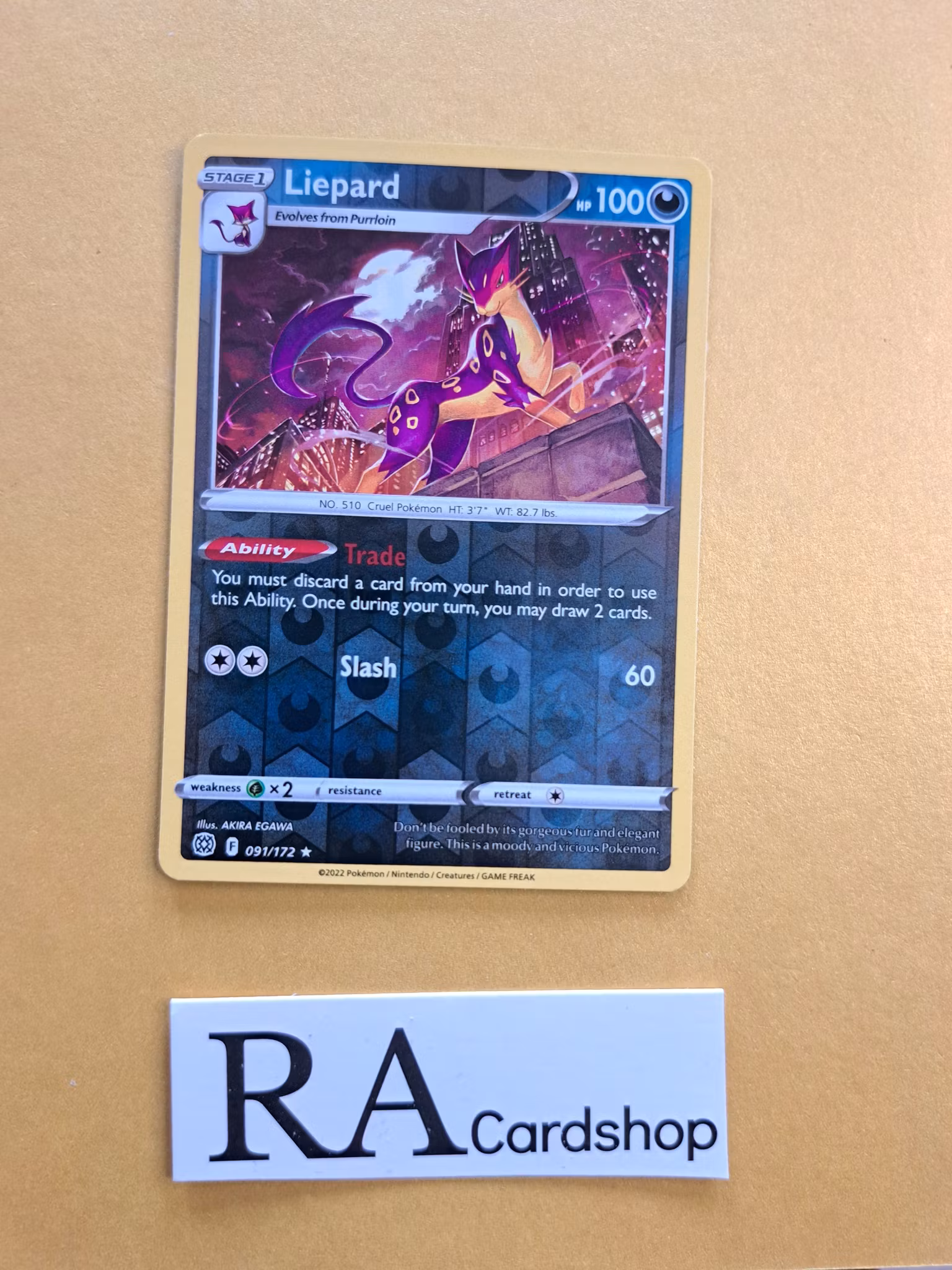 Liepard Reverse Holo Rare 091/172 Brilliant Stars Pokemon