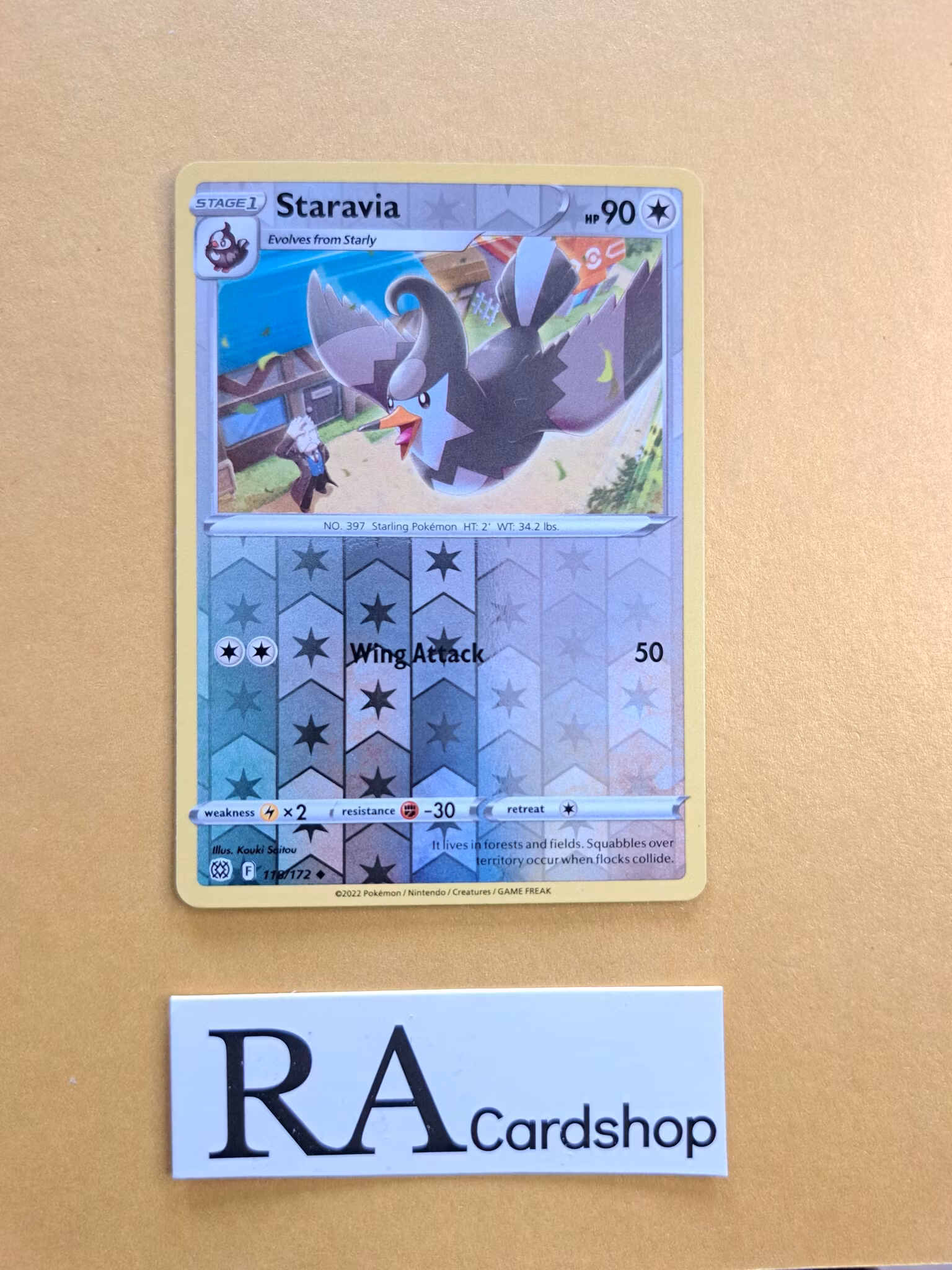 Staravia Reverse Holo Uncommon 118/172 Brilliant Stars Pokemon