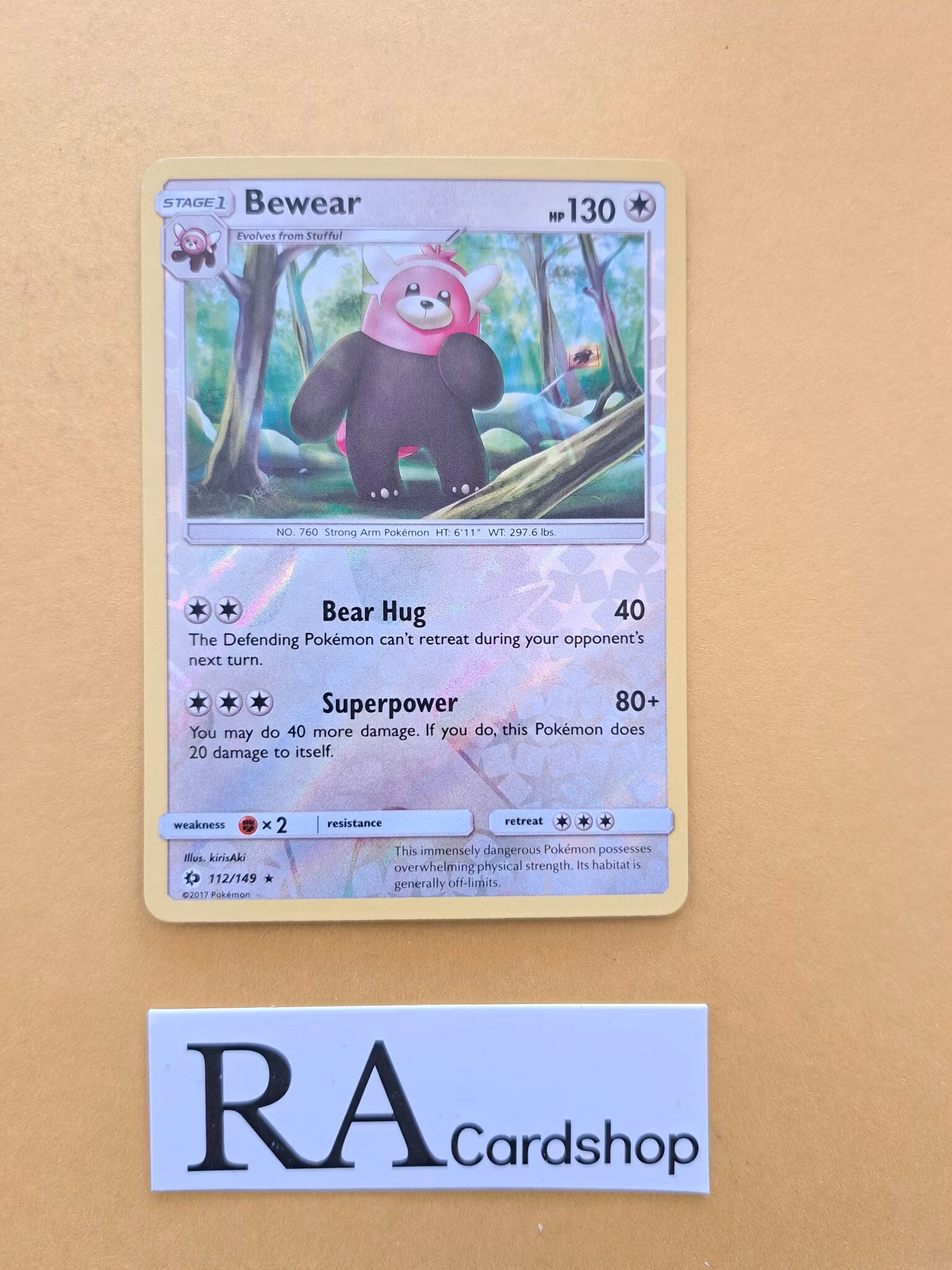 Bewear Reverse Holo Rare 112/149 Sun & Moon Pokemon