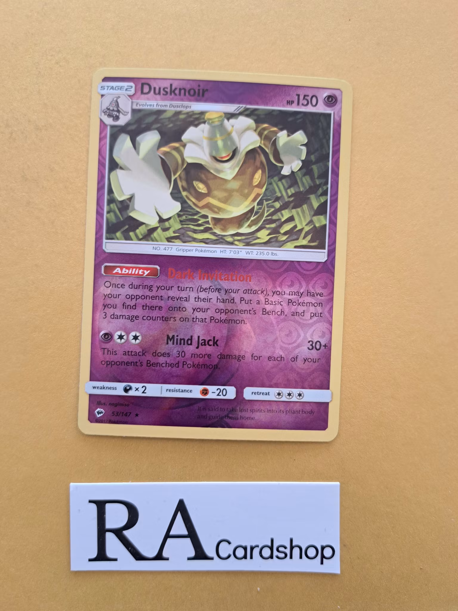 Dusknoir Reverse Holo Rare 53/147 Burning Shadows Pokemon