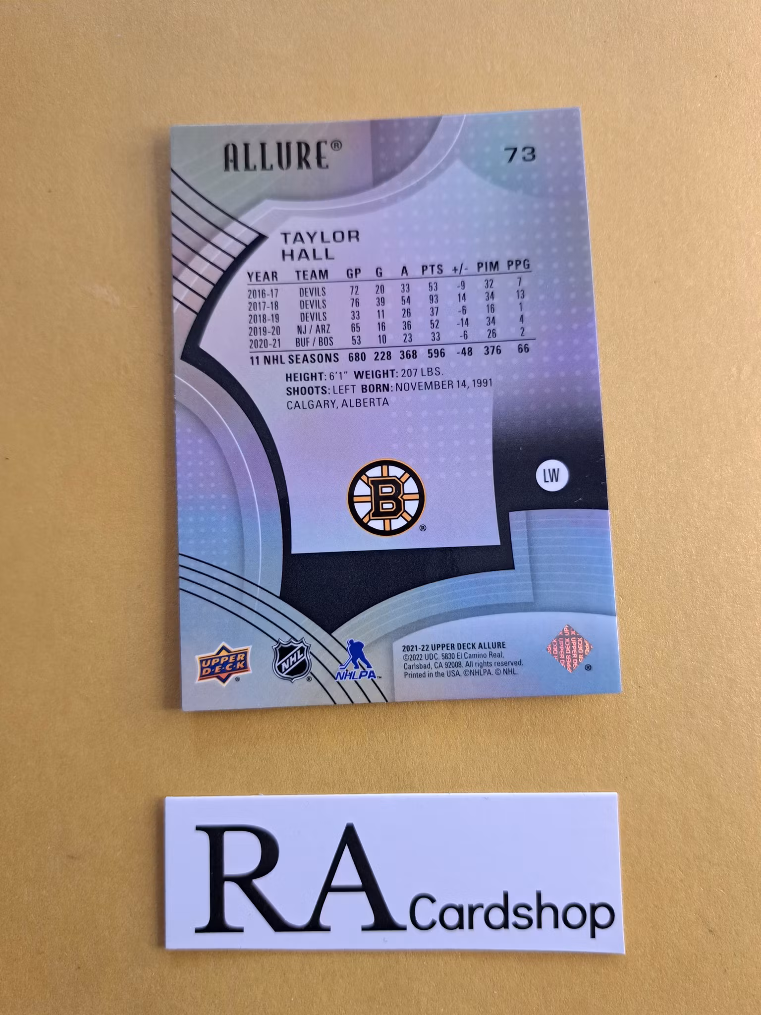 Taylor Hall Boston Bruins #73 2021-22 Upper Deck Allure