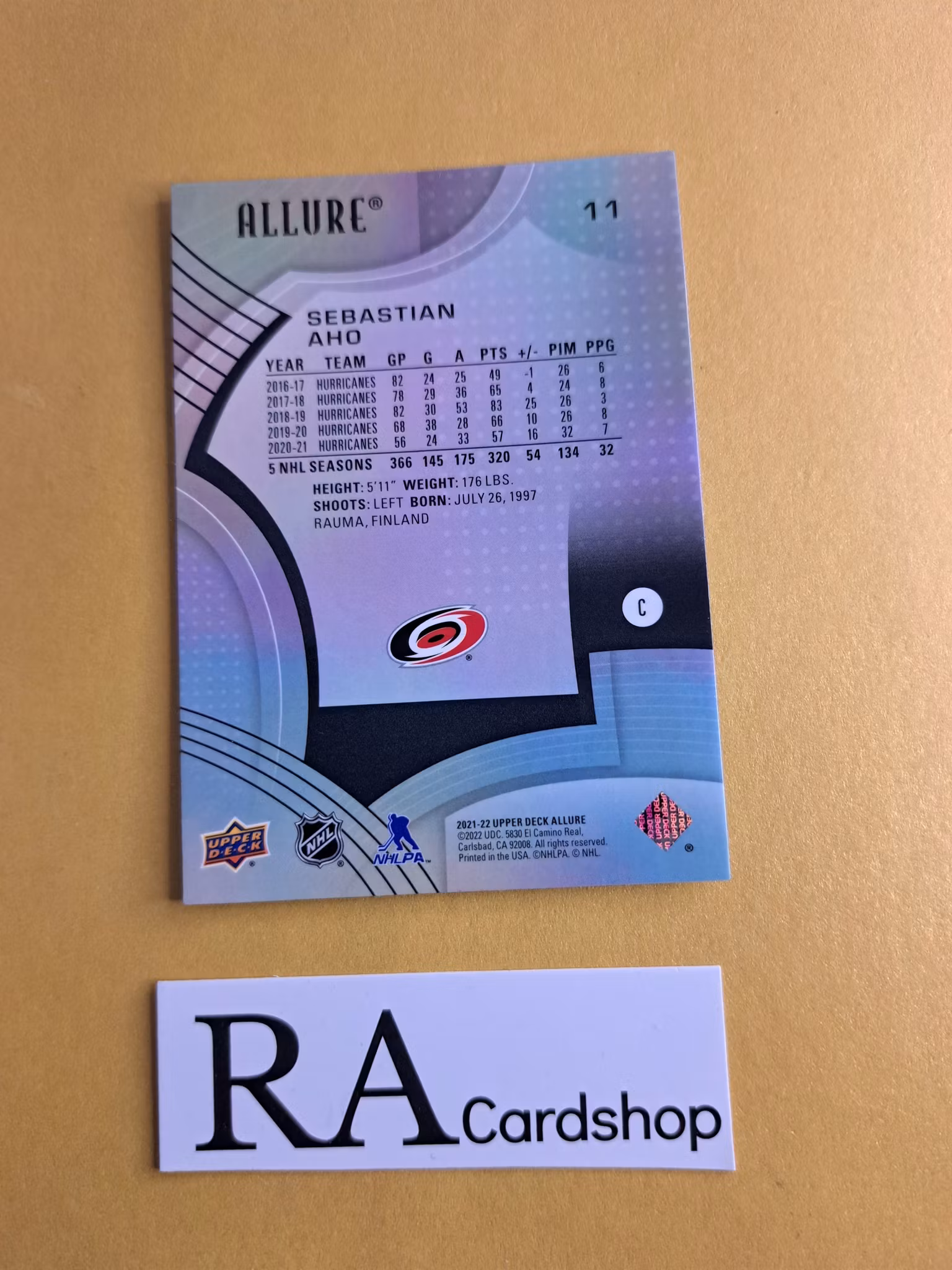 Sebastian Aho Carolina Hurricanes #11 2021-22 Upper Deck Allure