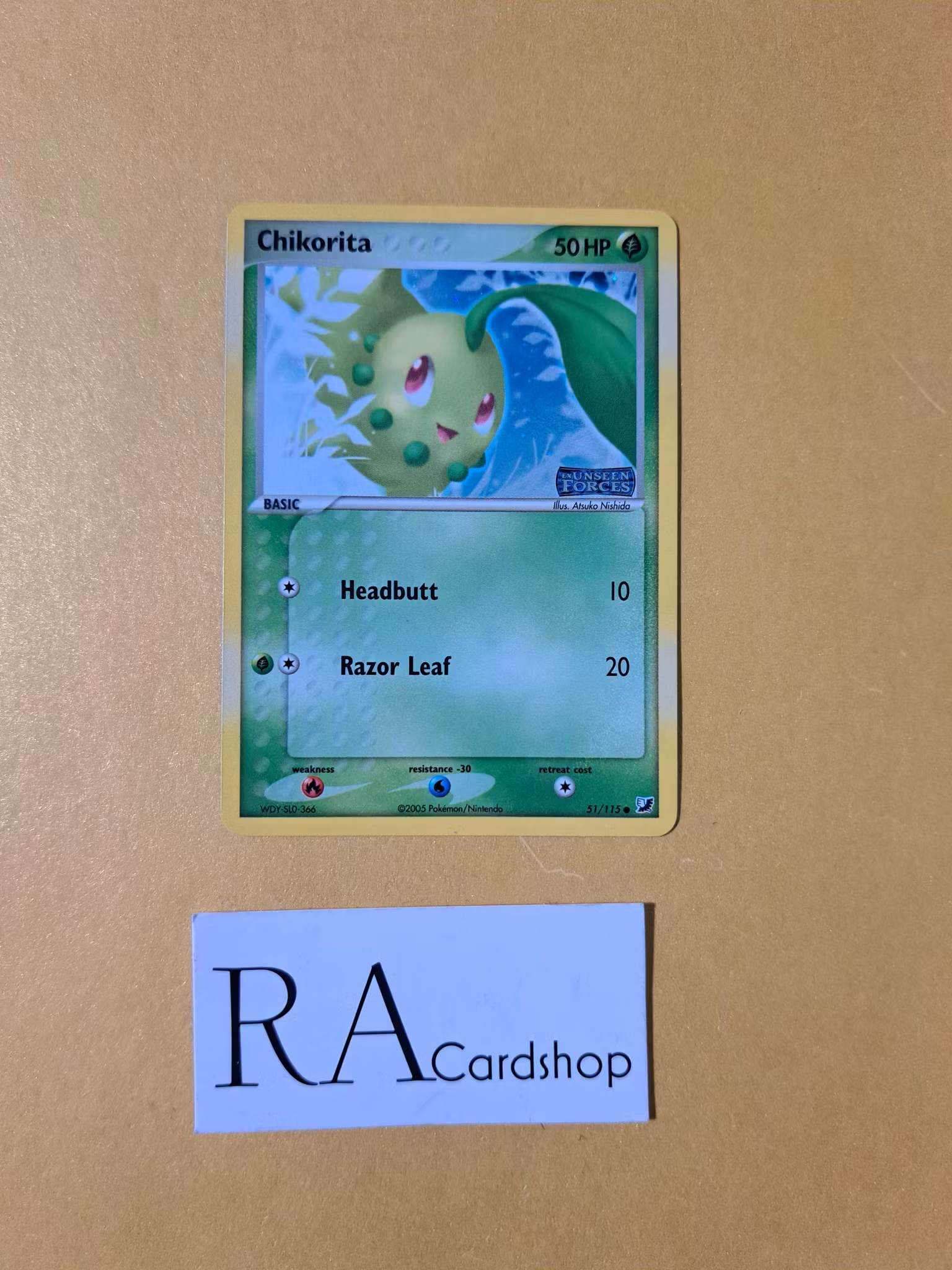 Chikorita Reverse Holo Common 51/115 Stamp EX Unseen Forces Pokemon