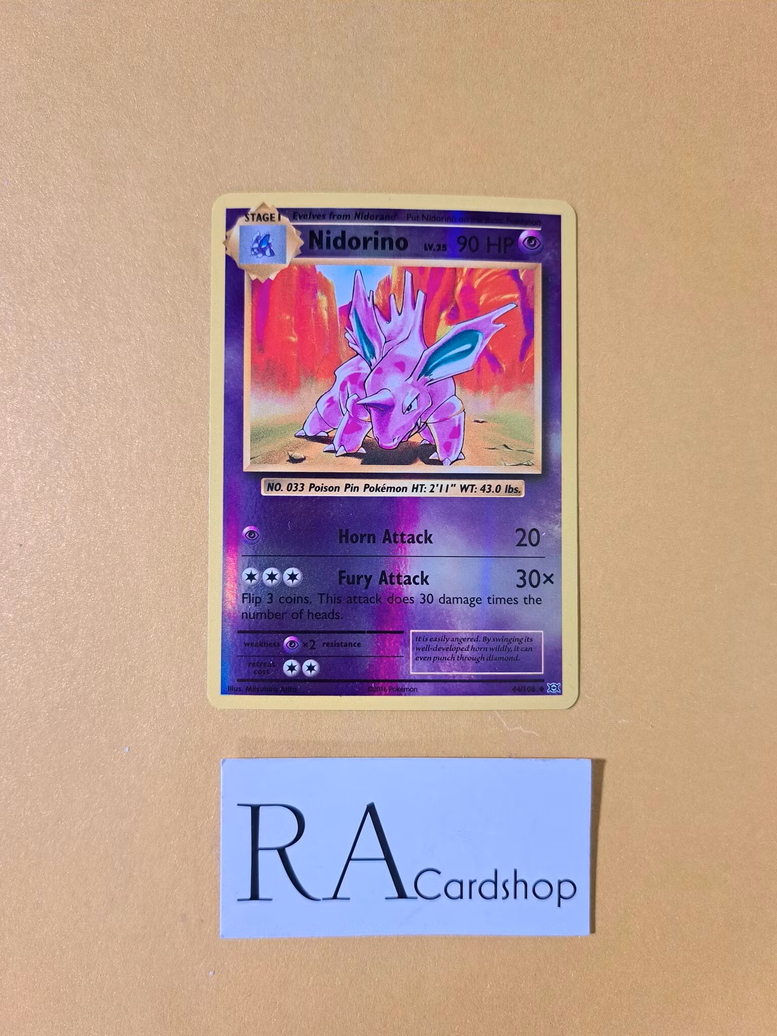 Nidorino Reverse Holo Uncommon 44/108 Evolutions Pokemon