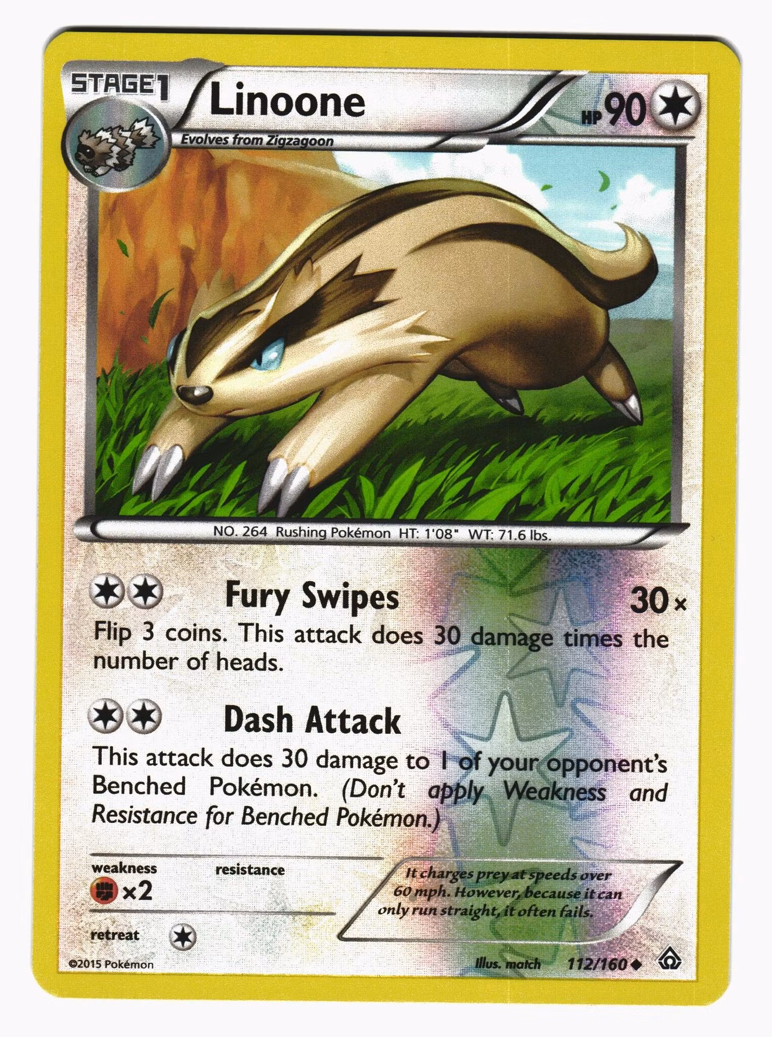 Linoone Reverse Holo Unommon 112/160 Primal Clash Pokemon