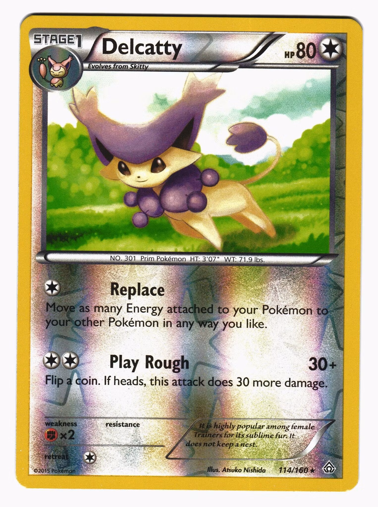Delkitty Reverse Holo Rare 114/160 Primal Clash Pokemon