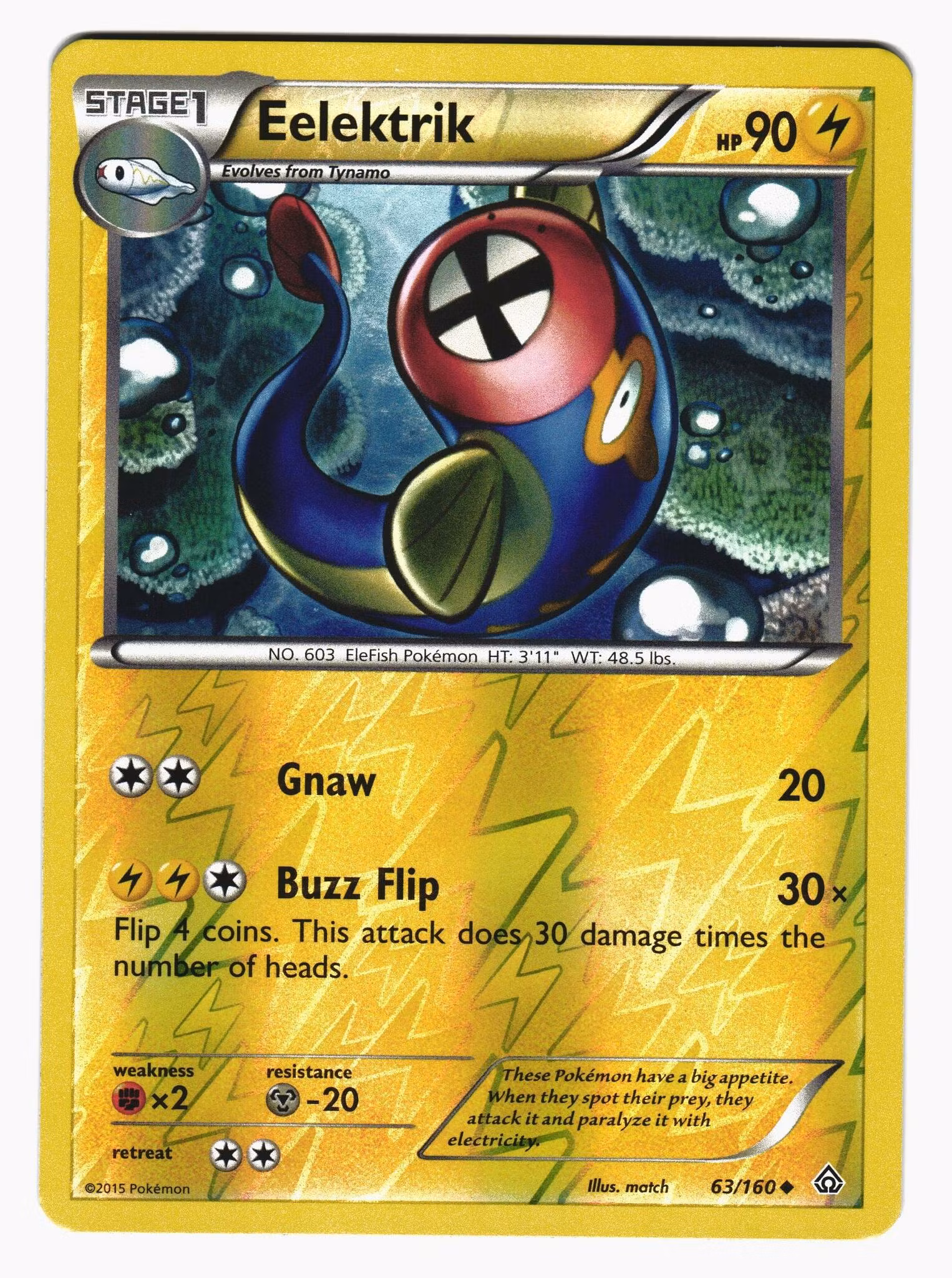 Eelektrik Reverse Holo Uncommon 63/160 Primal Clash Pokemon