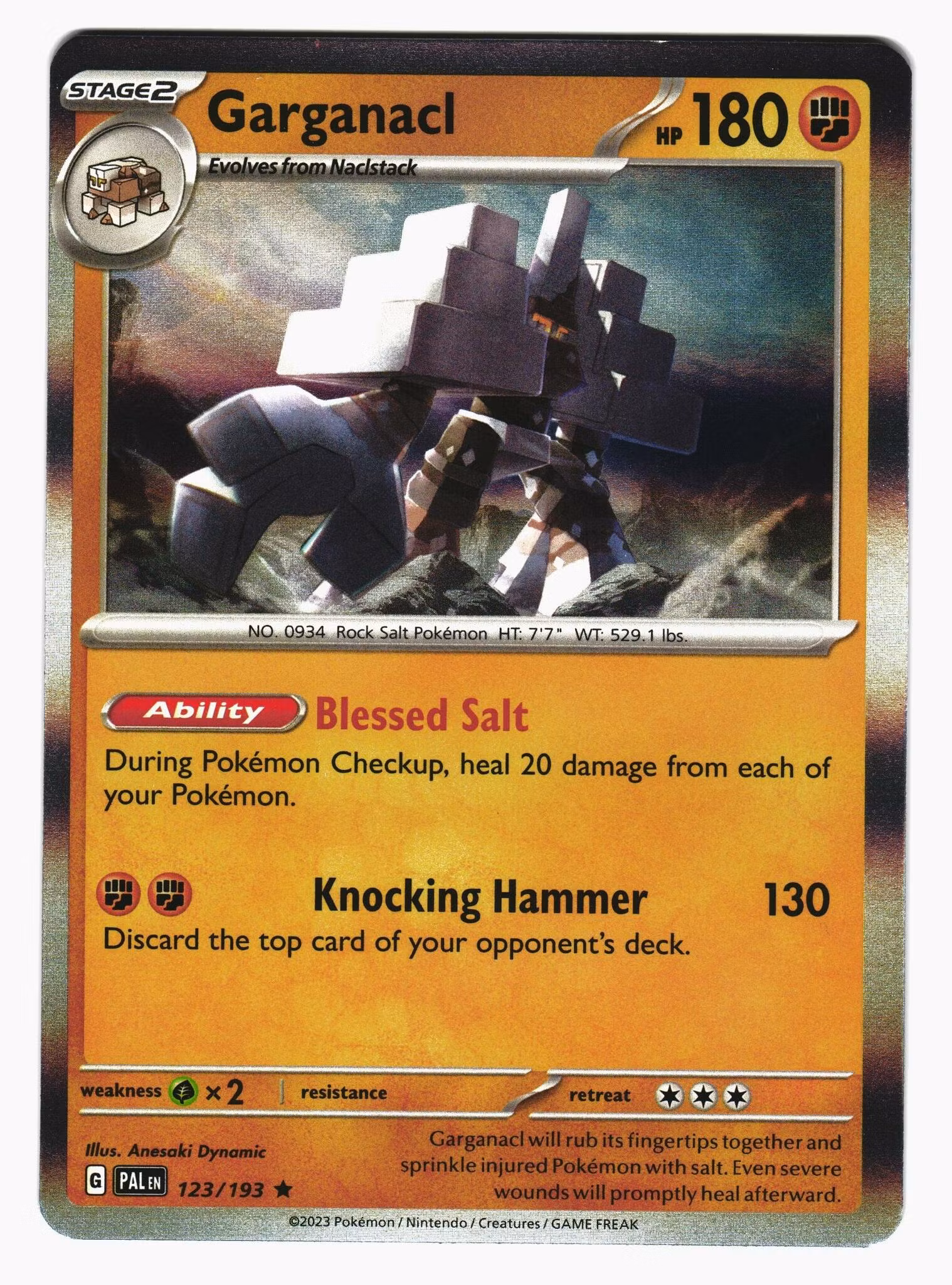 Garganacl Holo Rare 123/193 Paldea Evolved Pokemon