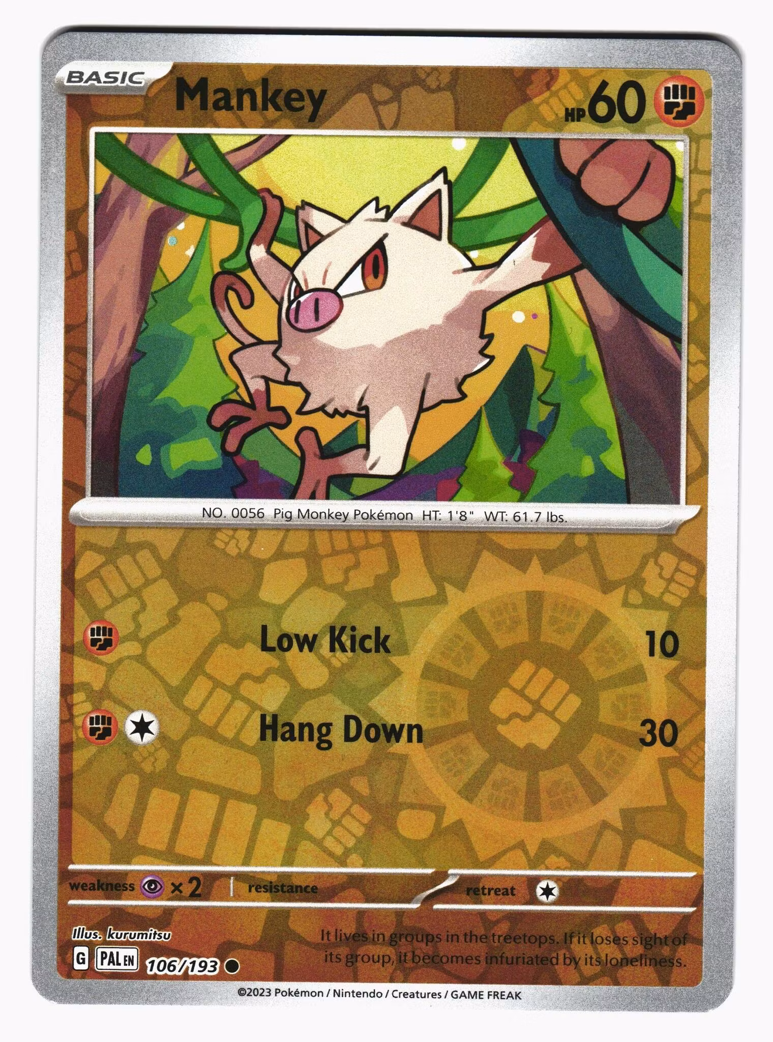 Mankey Reverse Holo Common 106/193 Paldea Evolved Pokemon