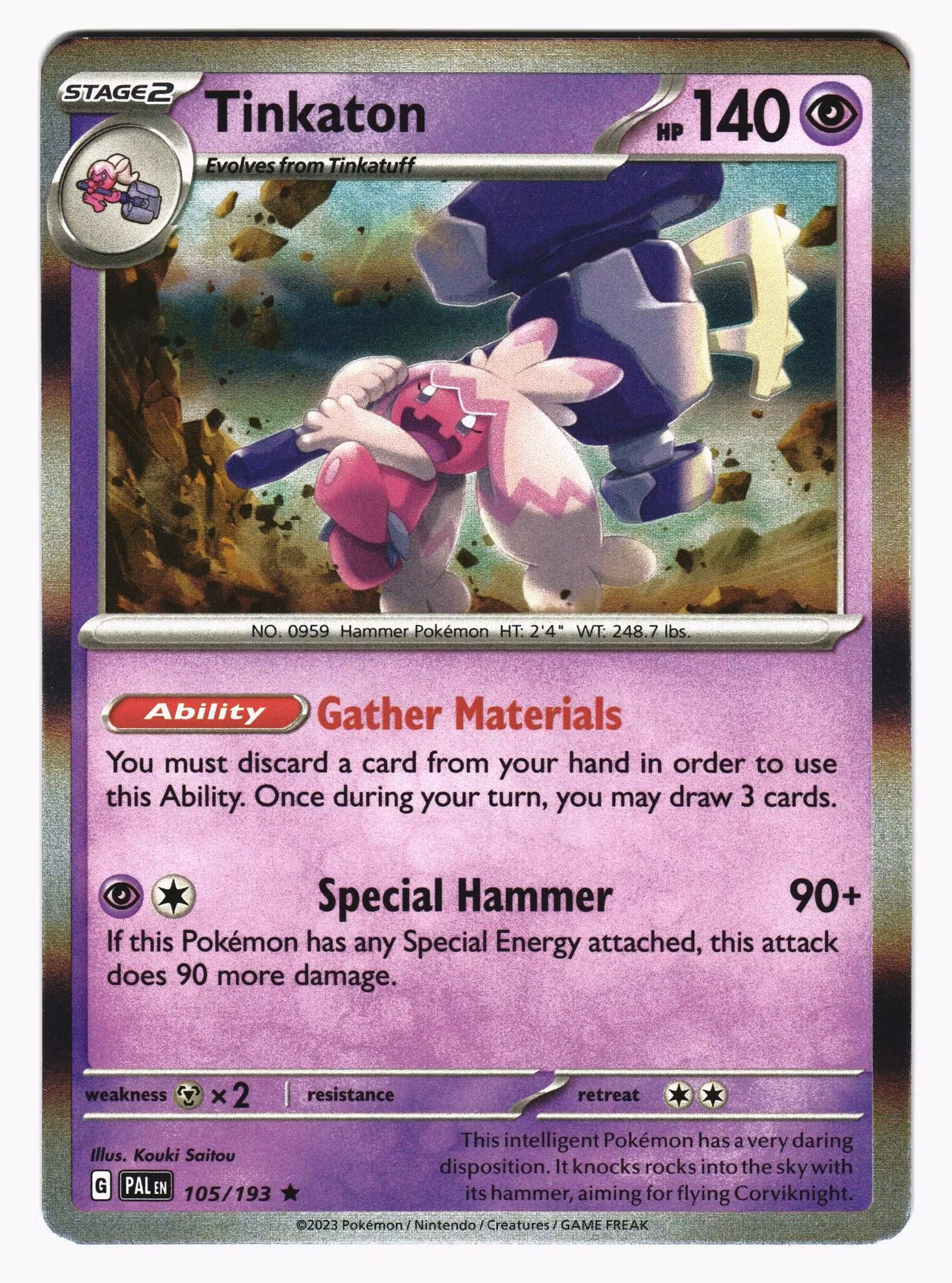 Tinkaton Holo Rare 105/193 Paldea Evolved Pokemon