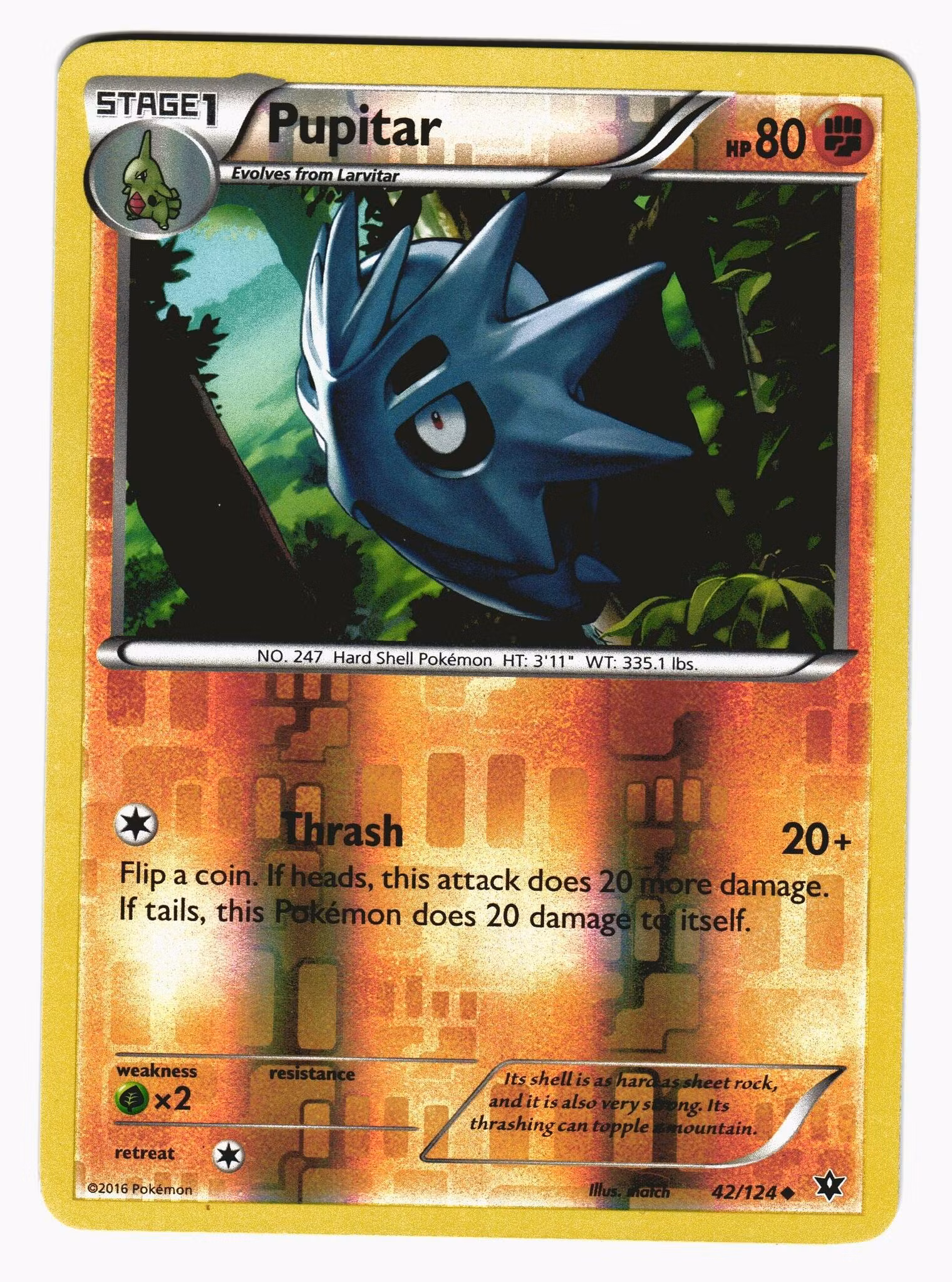 Pupitar Reverse Holo Uncommon 42/124 Fates Collide Pokemon