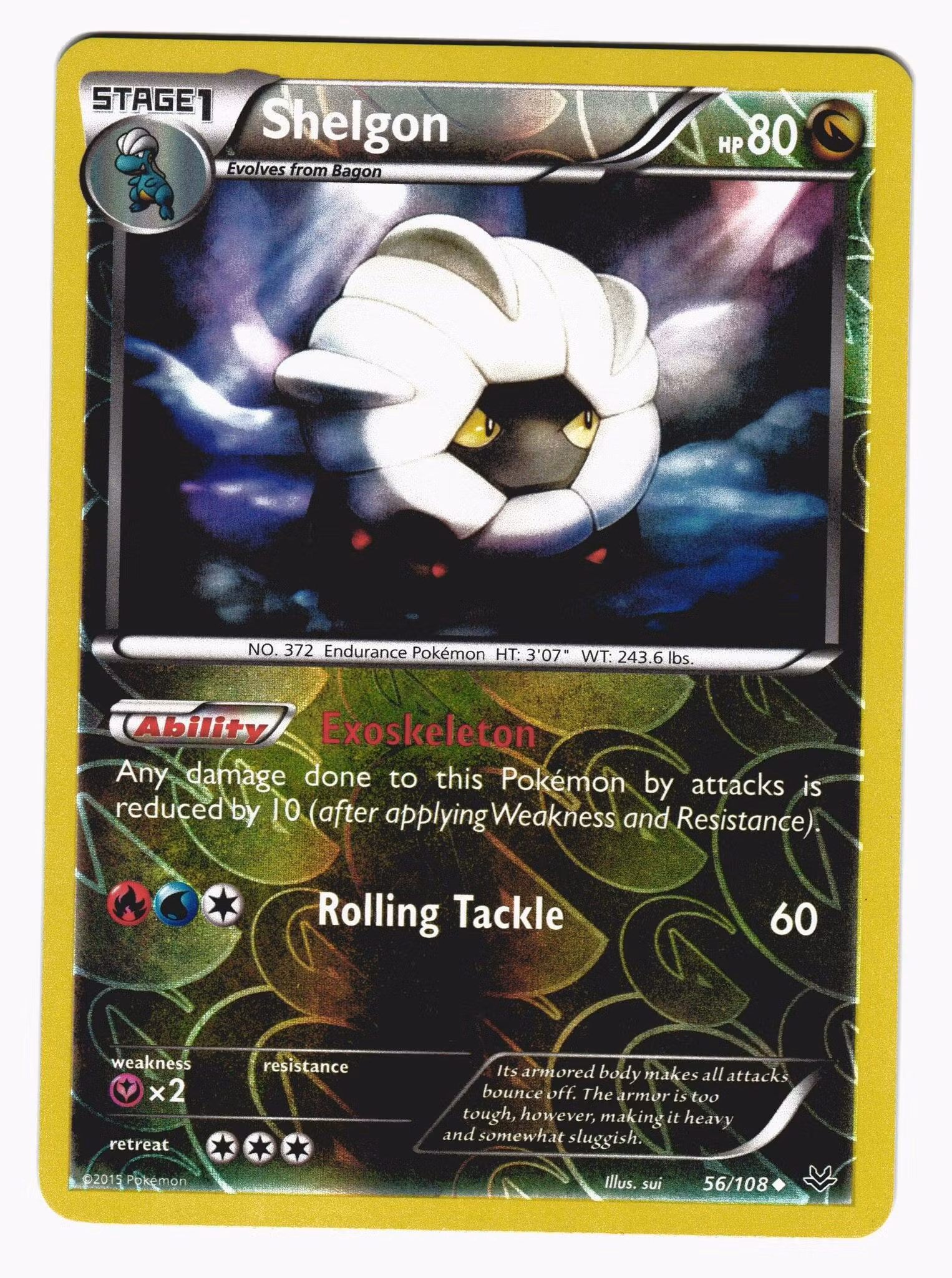 Shelgon Uncommon Reverse Holo 56/108 Roaring Skies Pokemon