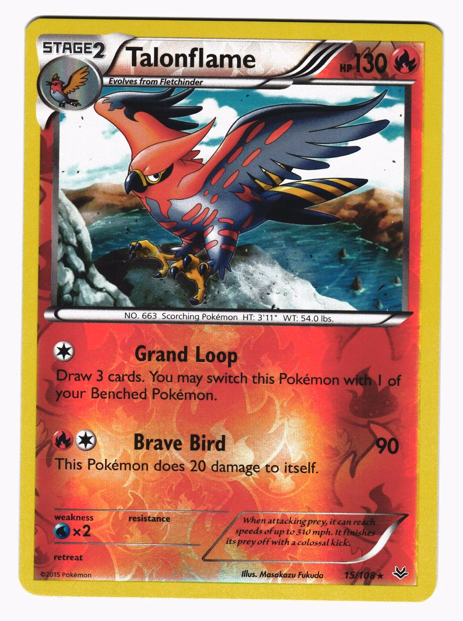 Talonflame Rare Reverse Holo 15/108 Roaring Skies Pokemon